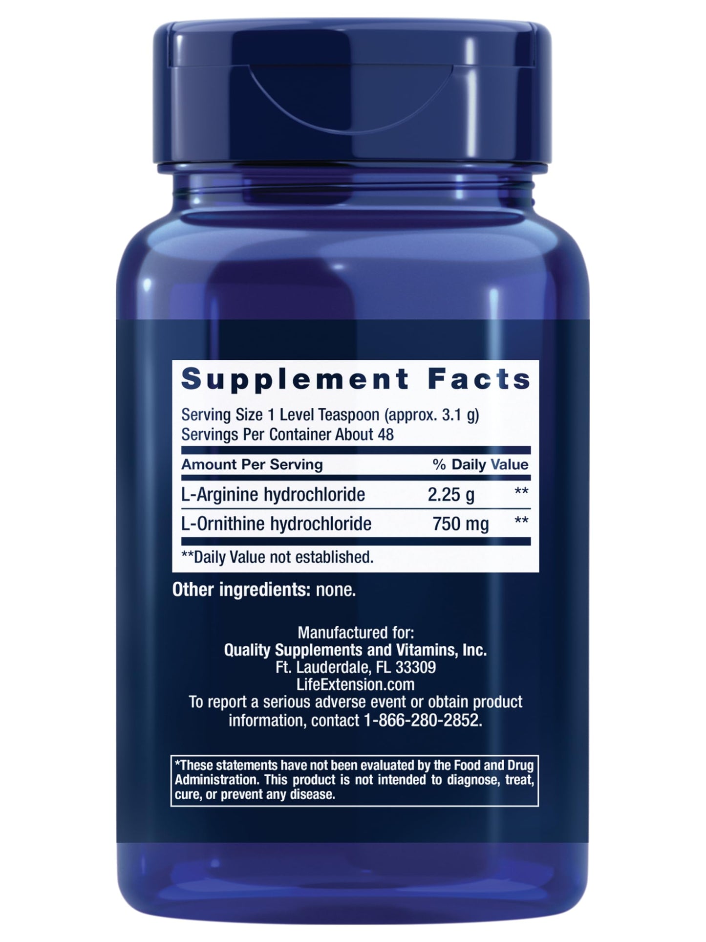 Life Extension Arginine Ornithine Powder, Promotes Muscle Health & Recovery, Gluten Free, Non-GMO, net Weight 150 Grams