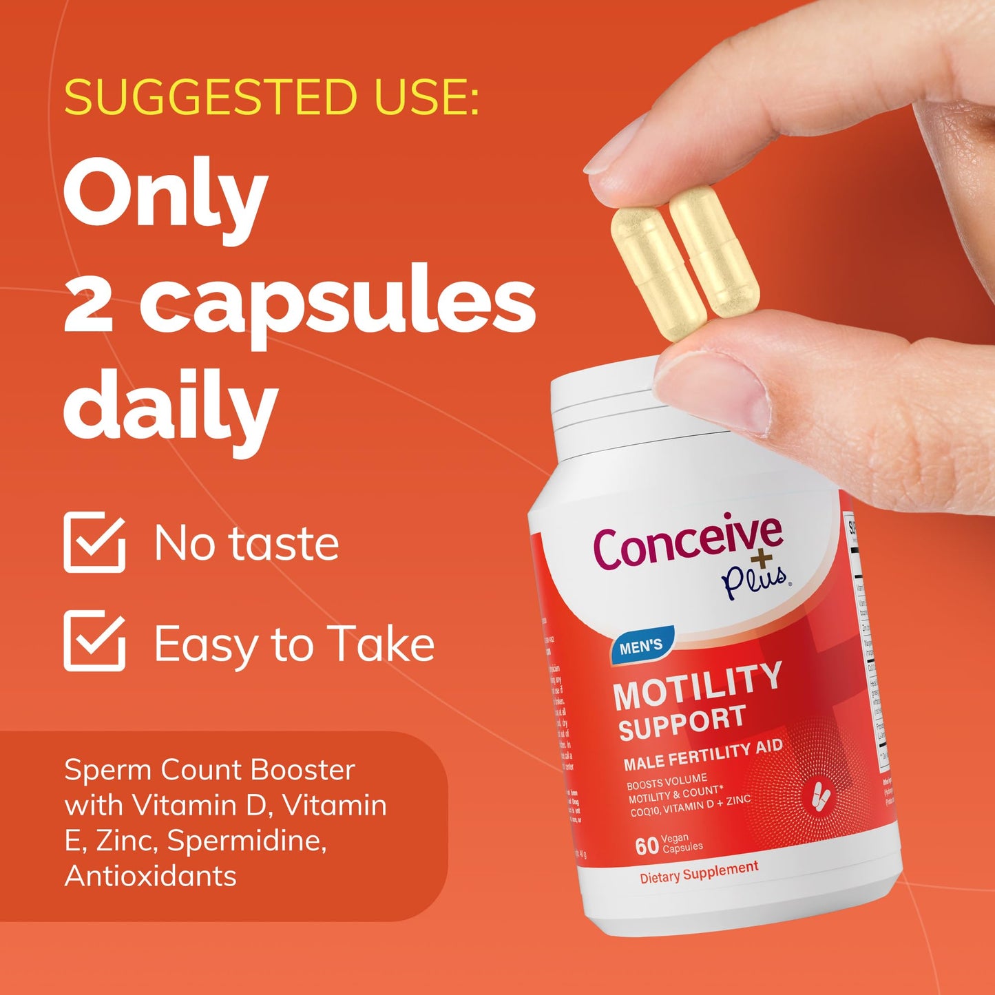 Pre-Order | Arrives in 5–10 Days – CONCEIVE PLUS Motility Support for Men - Boost Sperm Count & Volume with Vitamin D, Vitamin E, Zinc, Spermidine, Antioxidants - Sperm Motility - Multivitamin Supplement for Men, 60 Caps