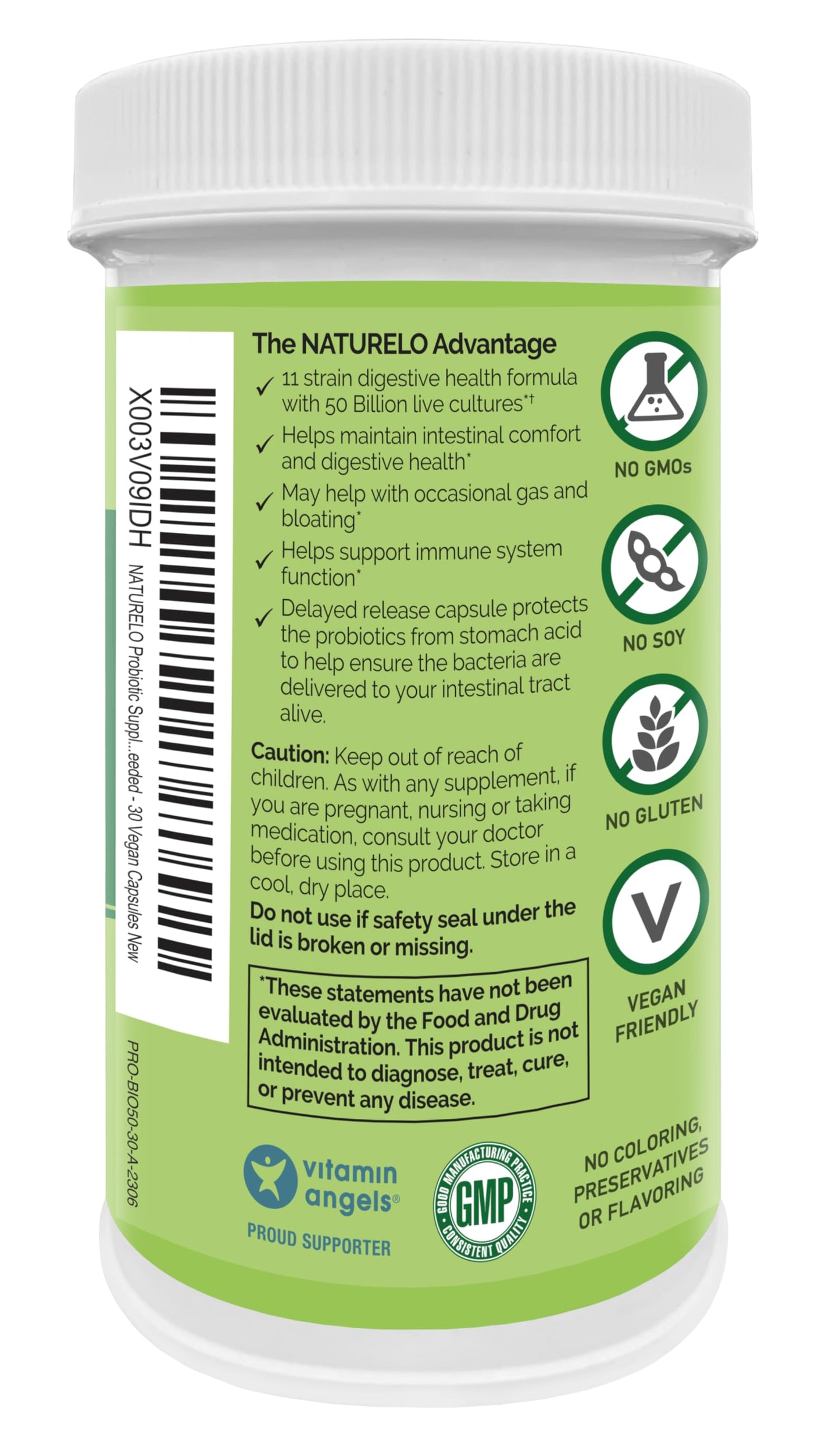 NATURELO Probiotics for Digestive Health - 50 Billion CFU, 11 Strains Daily Supplement - Boosts Immune System, Delayed Release, 30 Vegetarian Capsules