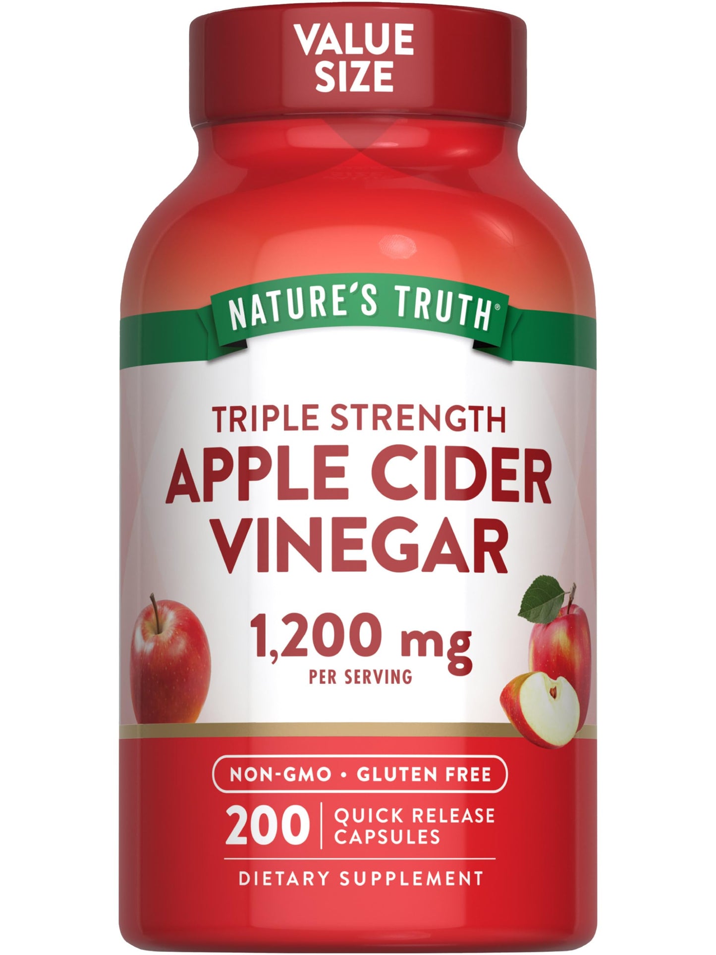 Nature's Truth Apple Cider Vinegar Capsules | 1200mg | 200 Pills | Extra Strength | Value Size | Non-GMO, Gluten Free Supplement