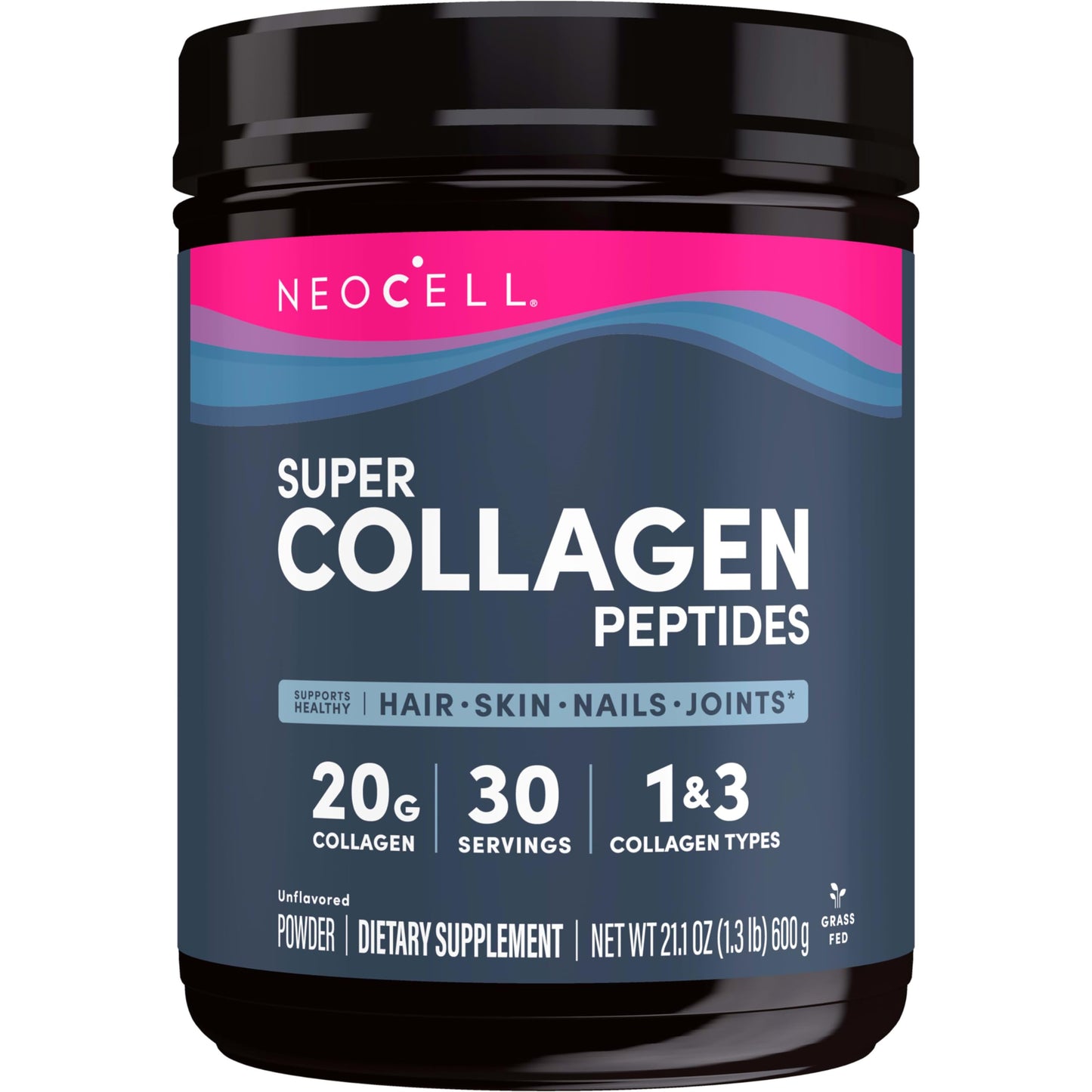 NeoCell Super Collagen Peptides, Unflavored, Powder, 21.2 oz., 1 Canister