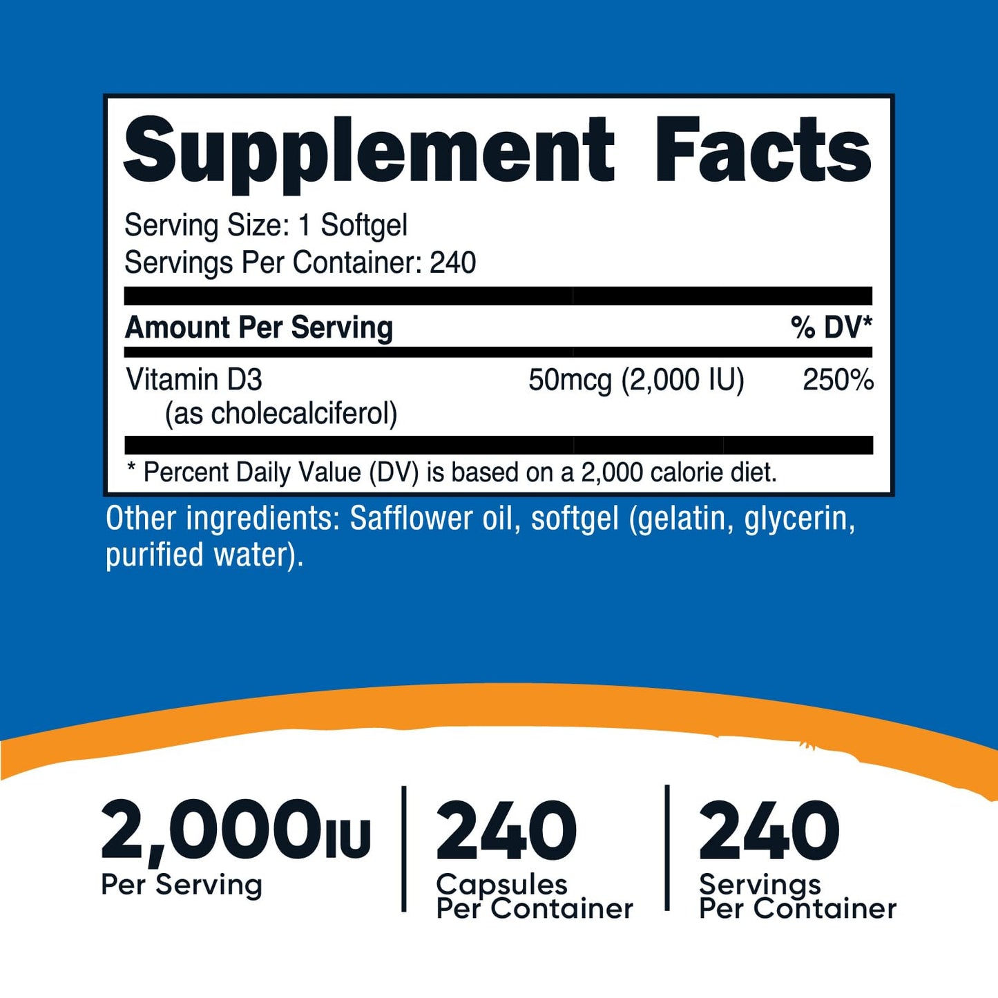 Pre-Order | Arrives in 5–10 Days – Nutricost Vitamin D3 2000 iu Softgels, 240 Softgels - Non-GMO & Gluten Free
