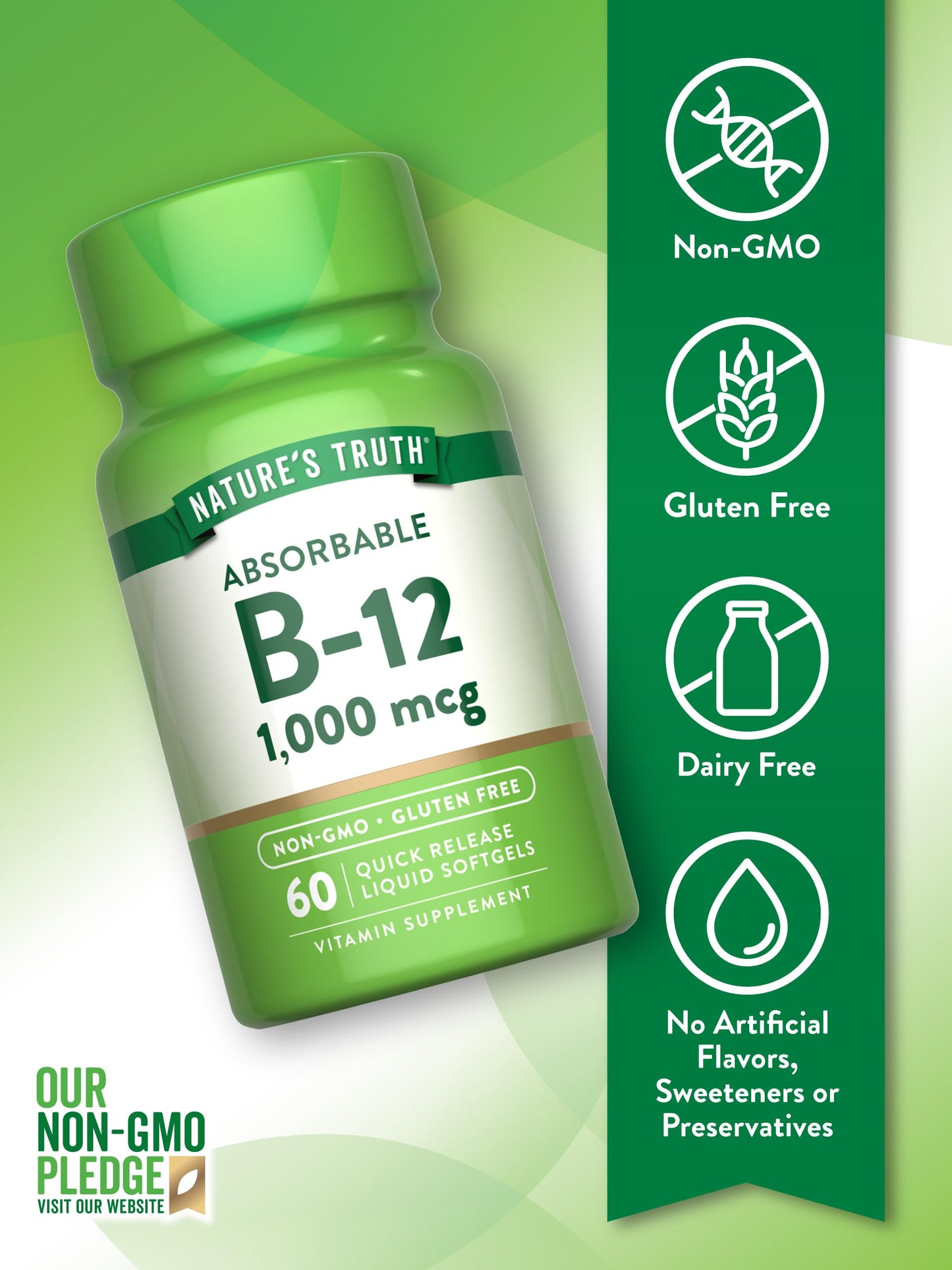 Nature's Truth Vitamin B12 | 1000 mcg | 60 Softgels | Non-GMO & Gluten Free Supplement