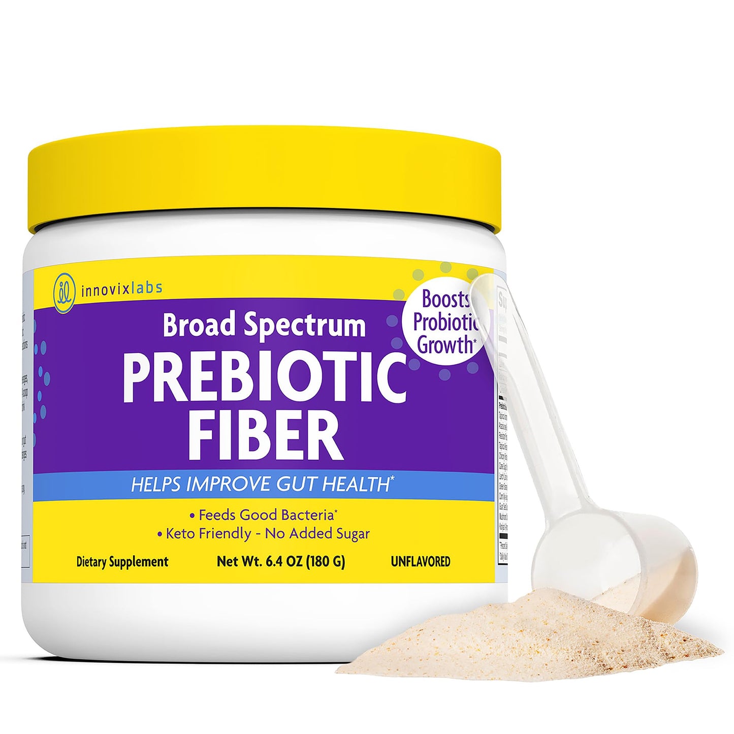 InnovixLabs Prebiotic Fiber Powder for Gut & Digestive Health, High Fiber Supplement for Women and Men with Chicory Root, FOS, Acacia, Inulin, Soluble & Insoluble Fiber, No Added Sugar, 30-Day Supply