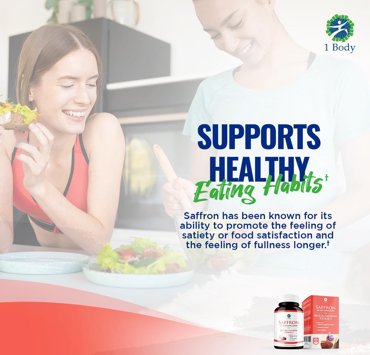 1 Body Saffron Extract Supplement, 88.5 mg Safranal, Antioxidant and Mood Support, Vegetarian Capsules