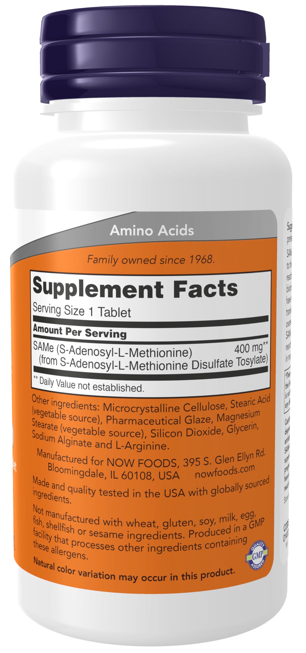 NOW Foods Supplements, SAMe (S-Adenosyl-L-Methionine) 400 mg, Nervous System Support*, 60 Tablets