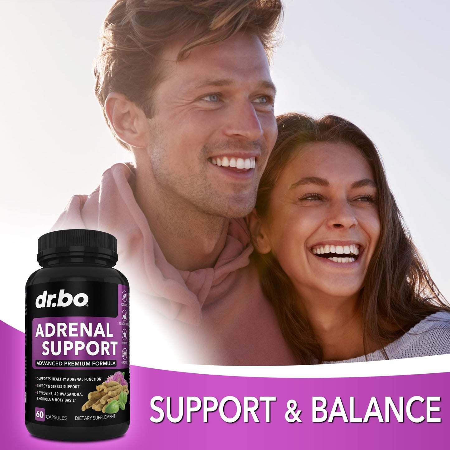 Adrenal Support Cortisol Manager Supplement - Adrenal Fatigue Supplements for Women & Men with Natural Adaptogen Ashwagandha Holy Basil Rhodiola L Tyrosine Complex Fatigue Cortisol Health - 60 Pills