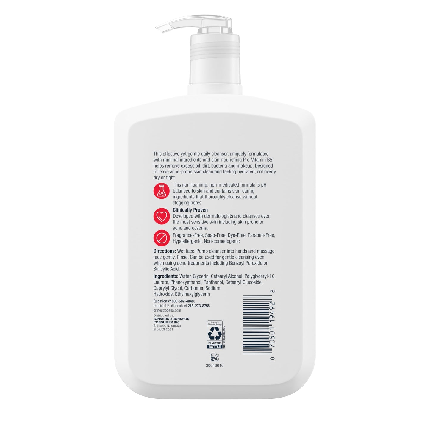 Neutrogena Ultra Gentle Daily Facial Cleanser with Pro-Vitamin B5 for Acne-Prone & Sensitive Skin. Fragrance, Dye, Soap, and Paraben-Free, Hypoallergenic Face Wash, 16 fl. oz