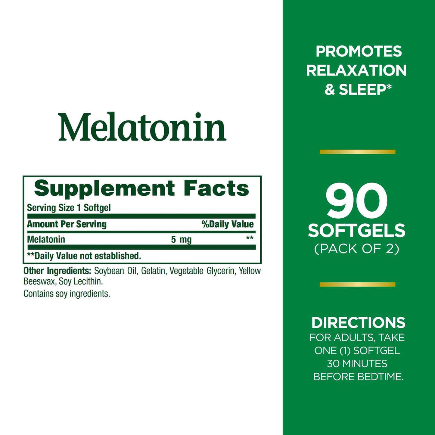 Nature's Bounty Melatonin, 100% Drug Free Sleep Aid, Dietary Supplement, Promotes Relaxation and Sleep Health, 5mg, 90 Softgels