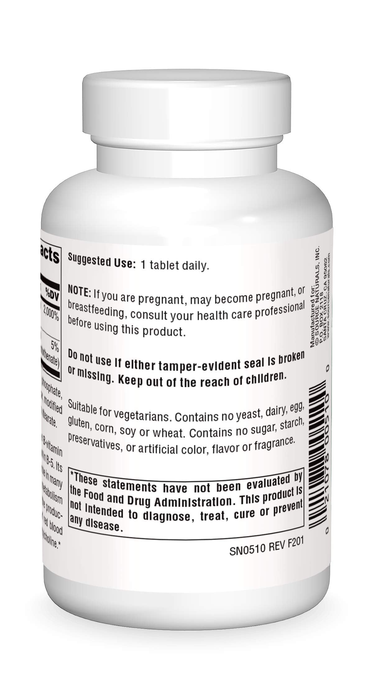 Pre-Order | Arrives in 5–10 Days – Source Naturals Pantothenic Acid 100 mg Vitamin B-5 Dietary Supplement - 250 Tablets