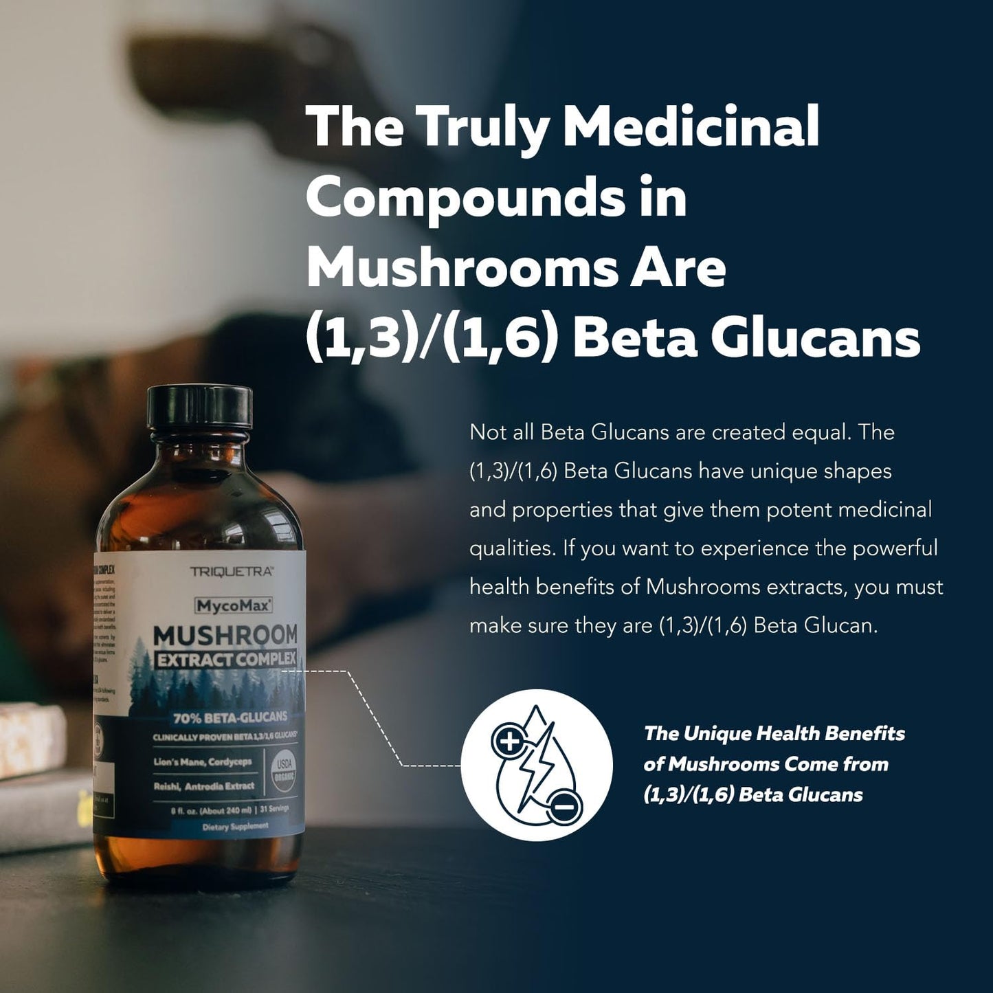 MycoMax Mushroom Complex - 70% Beta Glucans, Max Potency Mushroom Supplement, US Grown + Ultrasonic Extraction - Lions Mane, Cordyceps, Reishi & More - Promotes Cognition, Immunity, Energy - 8 oz.