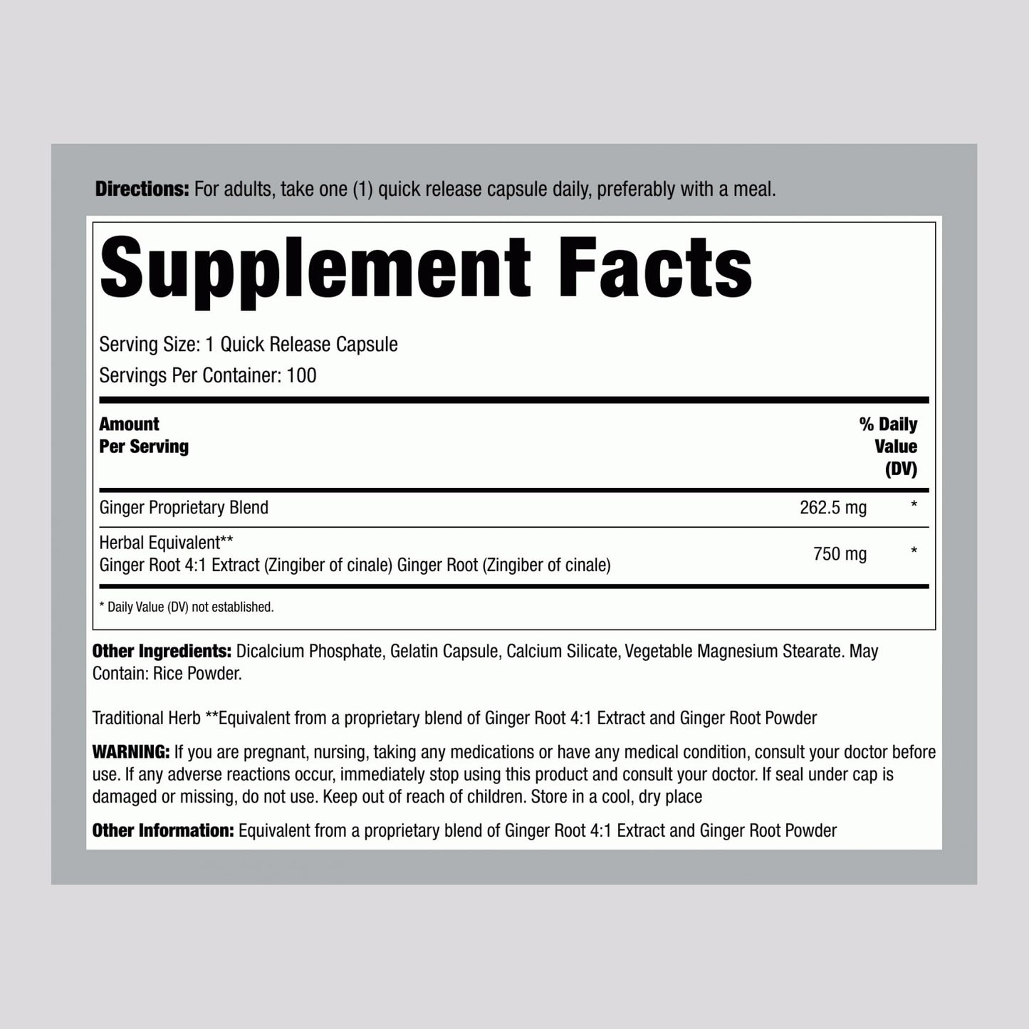 Lindberg Ginger Root Capsules | 750 mg | 100 Count | Non-GMO, Gluten Free Supplement