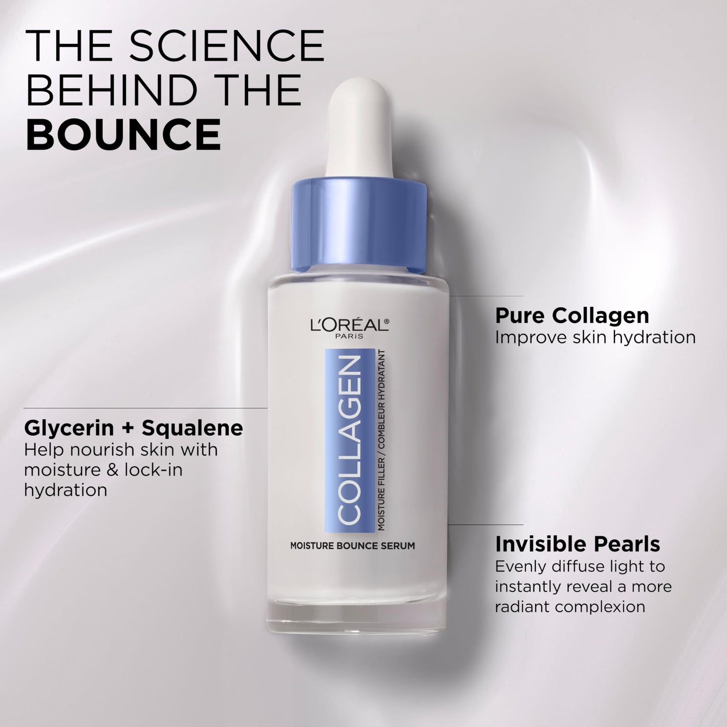 L'Oreal Paris Collagen Moisture Filler Moisture Bounce Face Serum, Glow Serum with Collagen, Glycerin, and Squalane for Bouncy, Radiant, Hydrated Skin