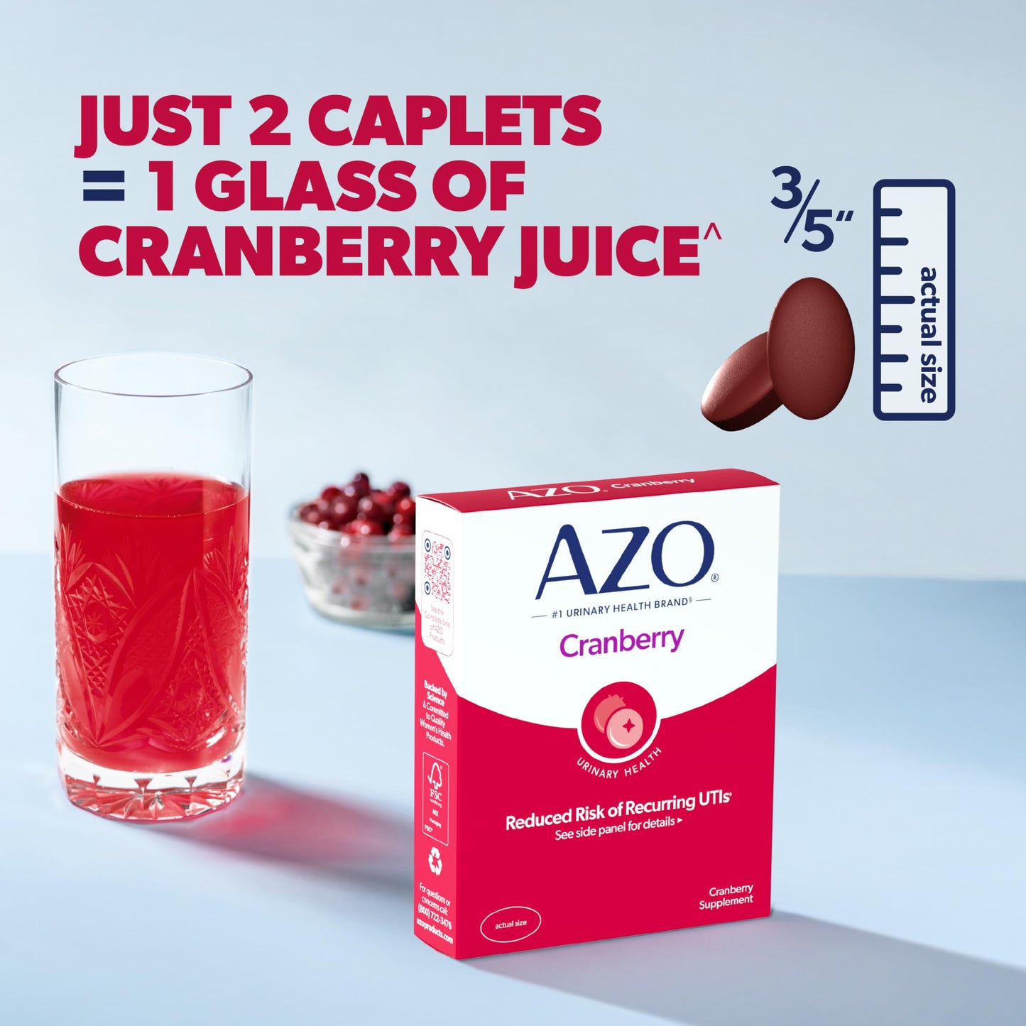 AZO Cranberry Urinary Tract Health Supplement, 1 Serving = 1 Glass of Cranberry Juice, Sugar Free Cranberry Pills, 50 Count