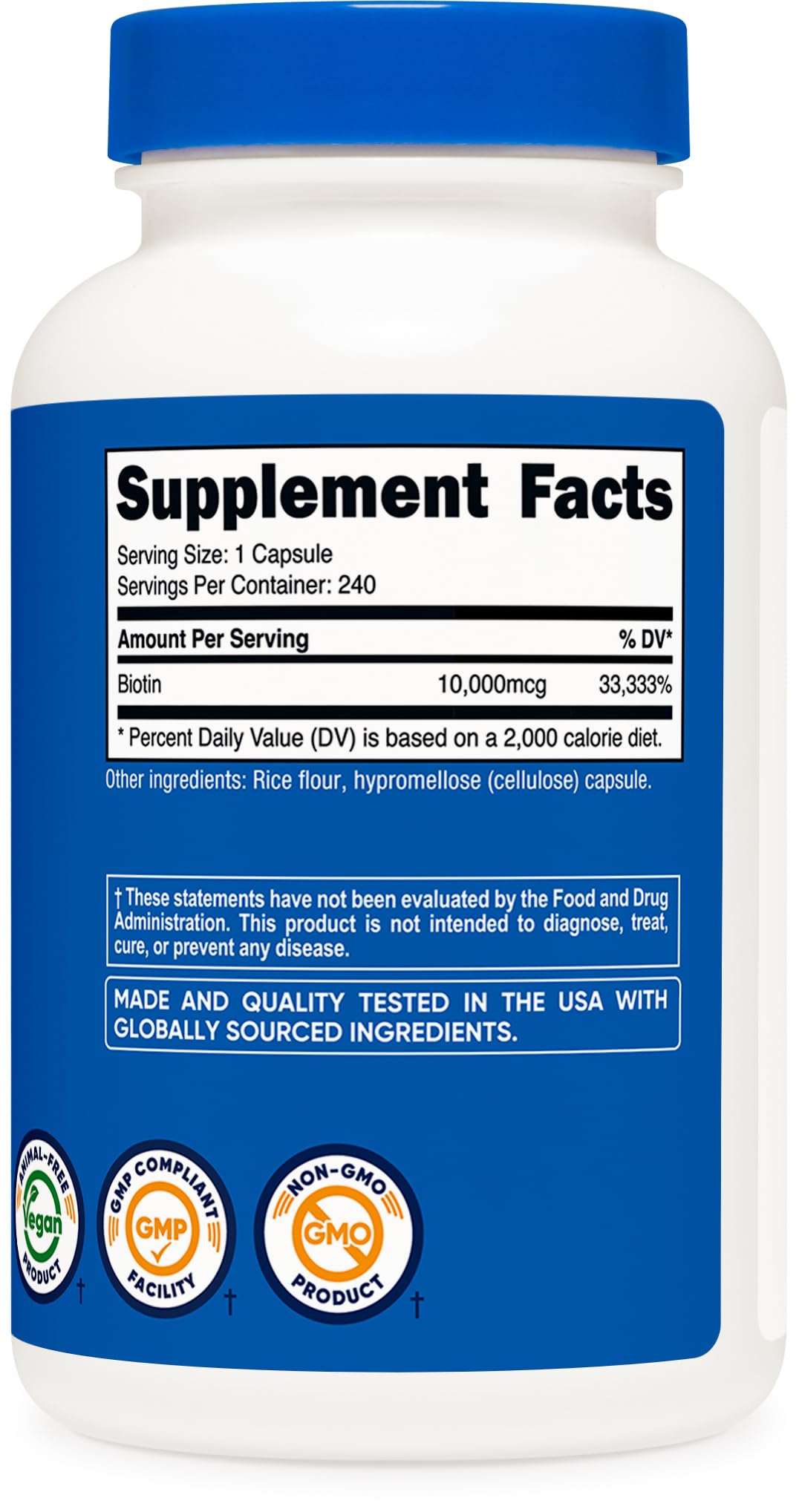 Nutricost Biotin (Vitamin B7) 10,000mcg (10mg) Vitamin Supplement, 240 Capsules - Vegetarian, Gluten Free, Quick Release, Non-GMO