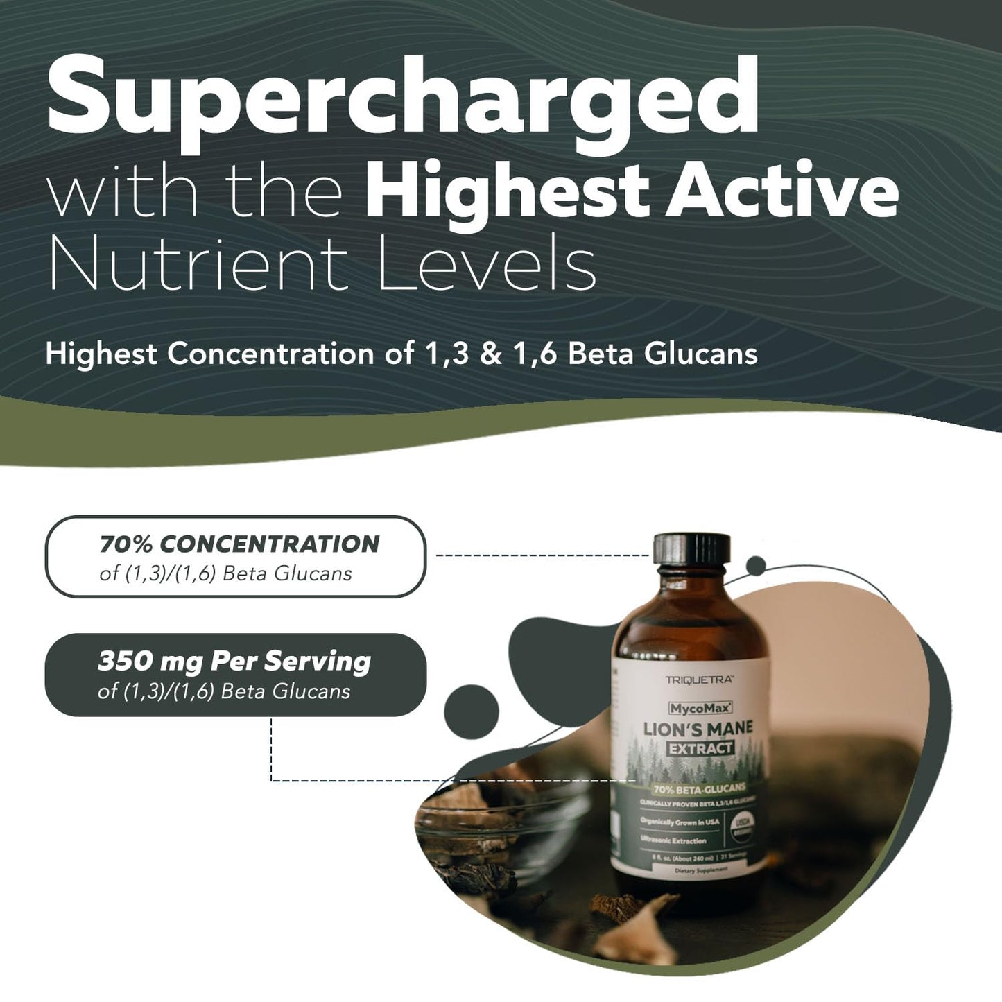MycoMax Lions Mane Extract - 70% Beta Glucans, Max Potency Organic Lions Mane Supplement, US Grown + Ultrasonic Extraction - 500 mg per serving - Mental Clarity, Focus and Memory - 8 oz.