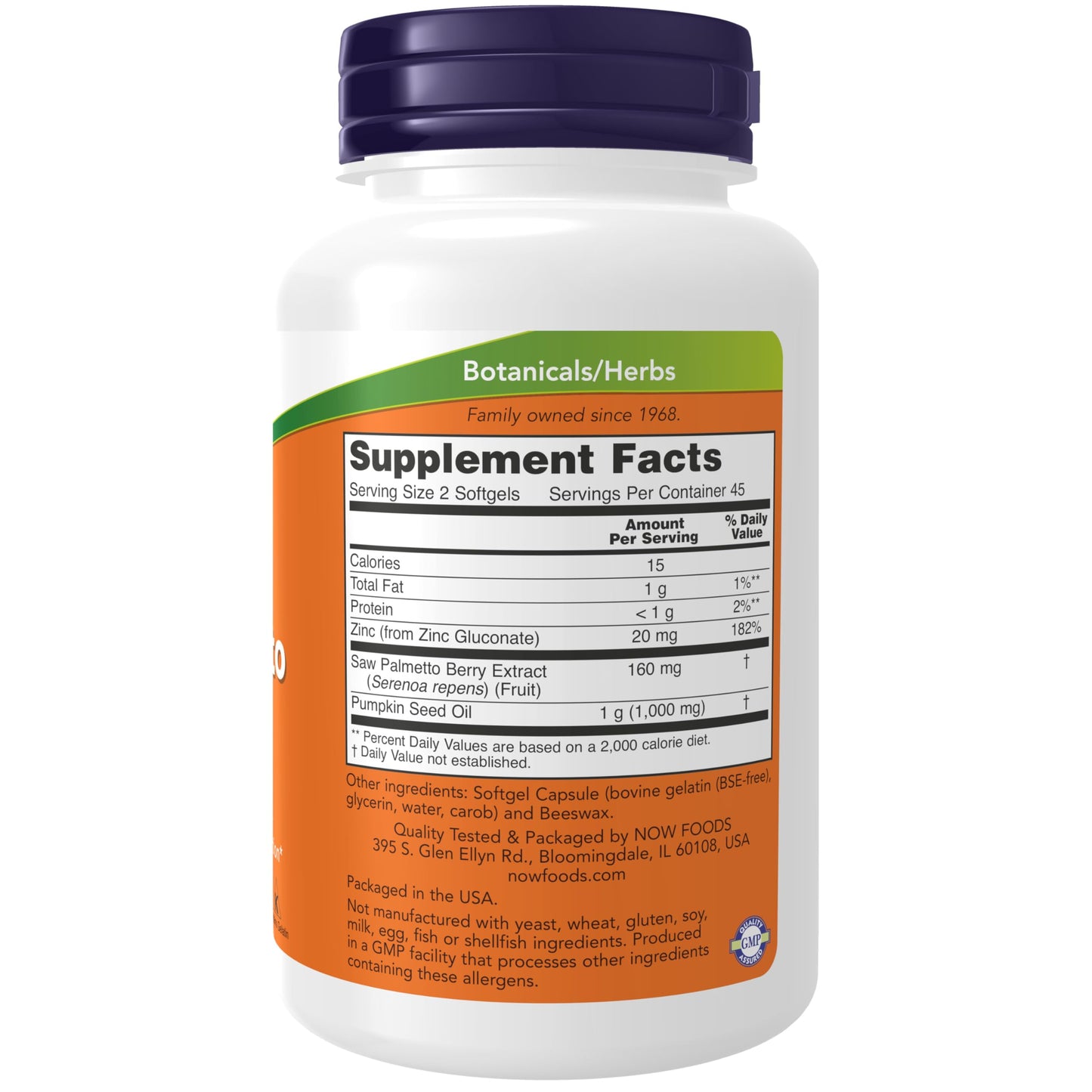NOW Foods Supplements, Saw Palmetto Extract with Pumpkin Seed Oil and Zinc, Men's Health*, 90 Softgels