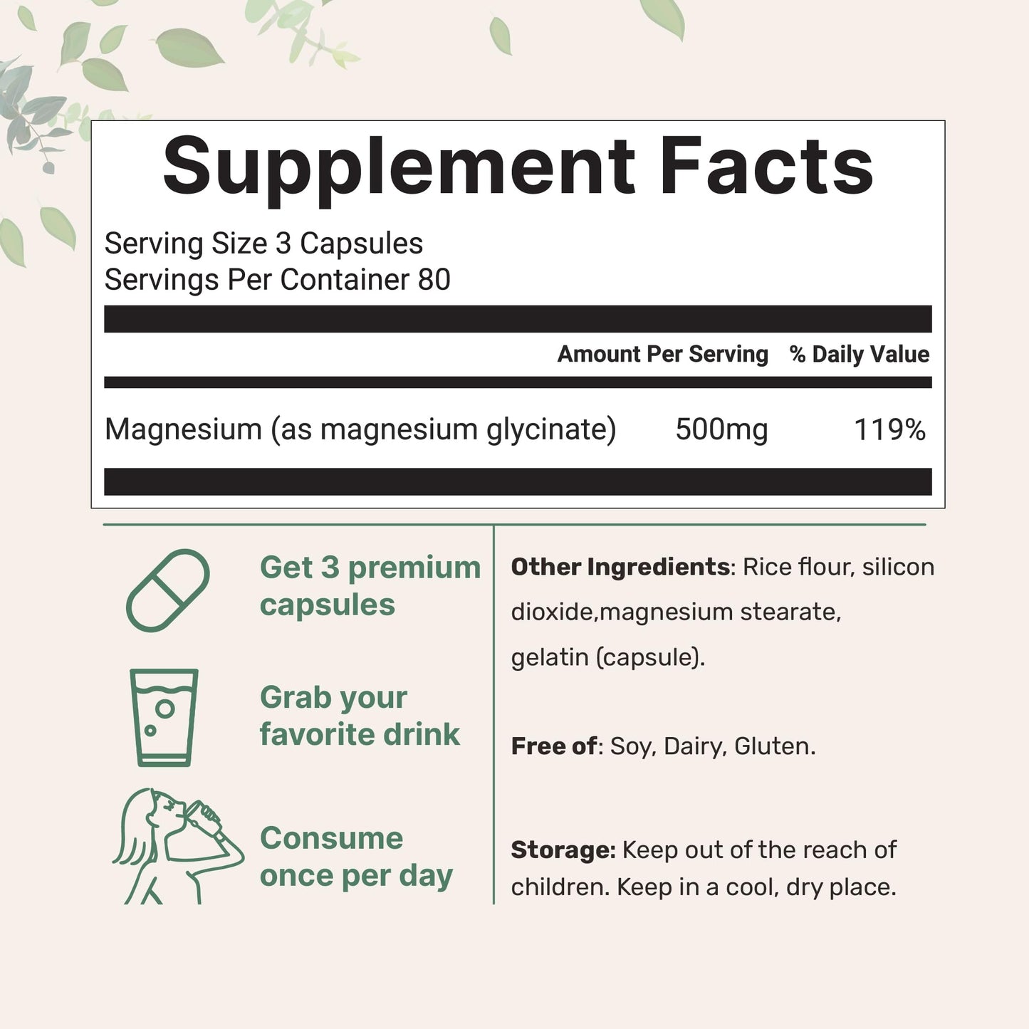 Magnesium Glycinate 500mg Per Serving, 240 Capsules | Potent Elemental Form, 100% Chelated, High Absorption | Healthy Muscle, Bones, & Mood Support Supplement | Non-GMO