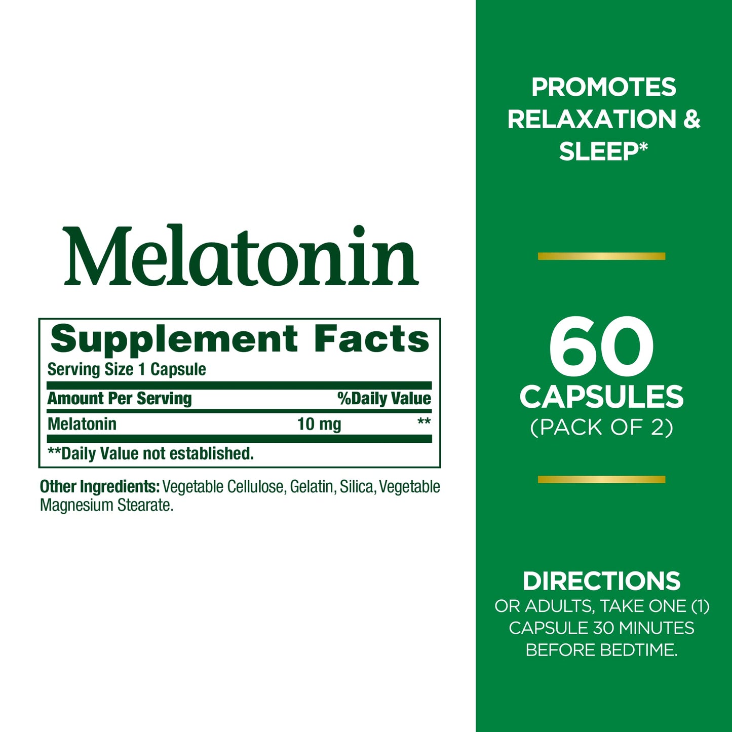 Nature's Bounty Melatonin, 100% Drug Free Sleep Aid, Dietary Supplement, Promotes Relaxation and Sleep Health, 10mg, 60 Count(Pack of 2)