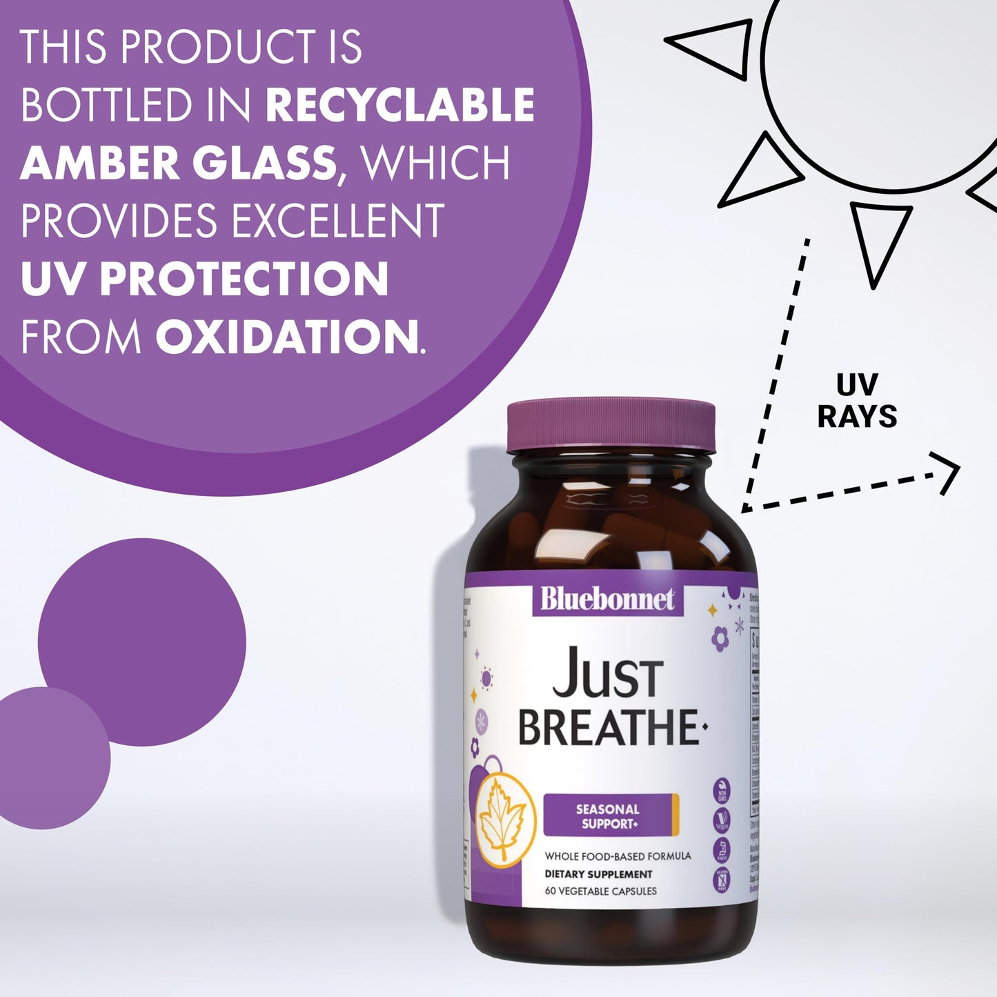 Pre-Order | Arrives in 5–10 Days – Bluebonnet Nutrition JustBreathe, Seasonal Support*, Non-GMO, Kosher Certified, Gluten-Free, Soy-Free, Dairy-Free, 30 Vegetable Capsules, 15 Servings