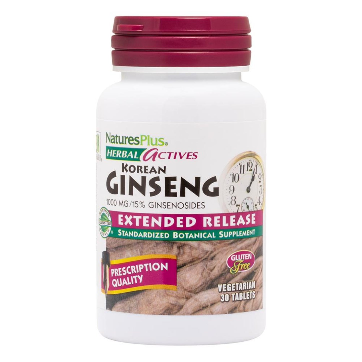 Natures Plus Herbal Actives Korean Ginseng, Extended Release - 1000 mg, 30 Vegan Tablets - Adaptogenic Herbal Supplement, Antioxidant - Vegetarian, Gluten-Free - 30 Servings