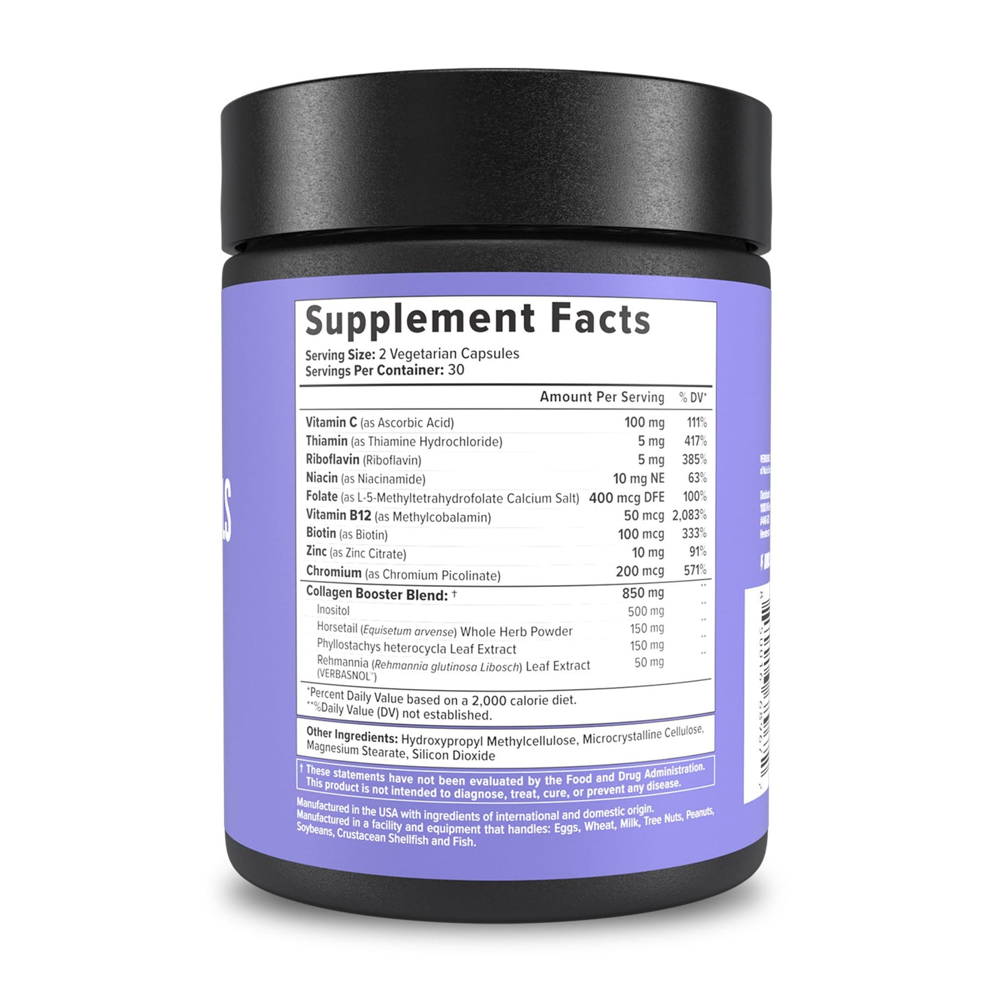 InnoSupps Hair + Skin + Nails Supplement | Vegan Collagen Booster | Biotin, B12, Horsetail Herb Powder | Stimulate Hair Growth, Revitalize Skin, Strengthen Nails | 60 Capsules