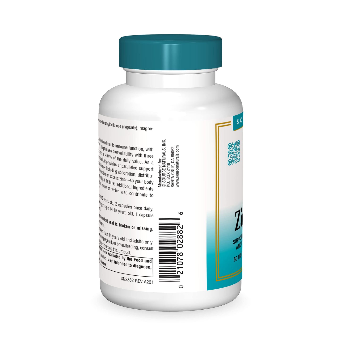 Source Naturals Wellness ZincMunity, Supports Zinc Absorbtion, Metabolism, and Utlization for Immune Health*, 50 mg Zinc - 120 Vegetarian Capsules