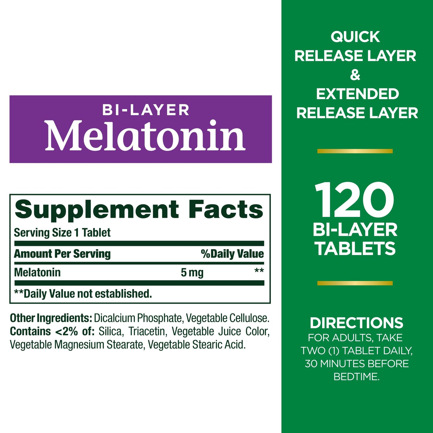 Nature's Bounty Melatonin 5mg, 100% Drug Free Sleep Supplements, Quick Release and Extended Release, Promotes Relaxation and Sleep Health, 120 Bi-Layer Tablets