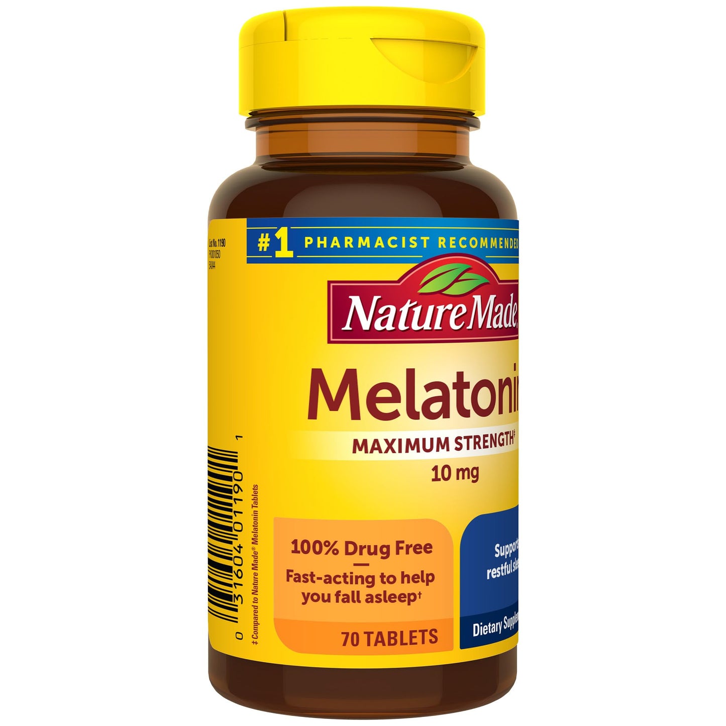 Nature Made Melatonin 10mg Maximum Strength Tablets, 100% Drug Free Sleep Aid for Adults, 70 Count, 70 Day Supply (Pack of 2)