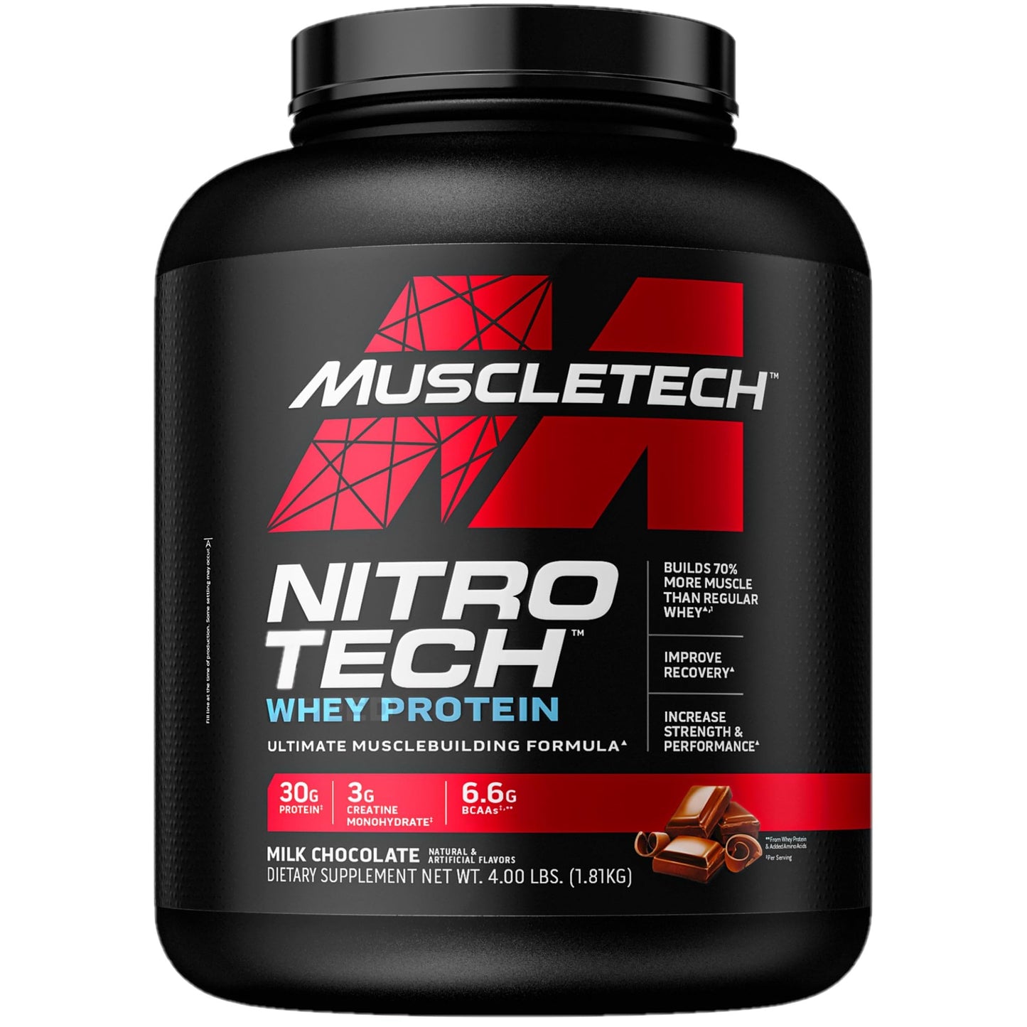 Muscletech Whey Protein Powder Phase8 Protein Powder | Whey & Casein Protein Powder Blend & Whey Protein Powder Nitro-Tech Whey Protein Isolate & Peptides | Milk Chocolate, 4 Pounds
