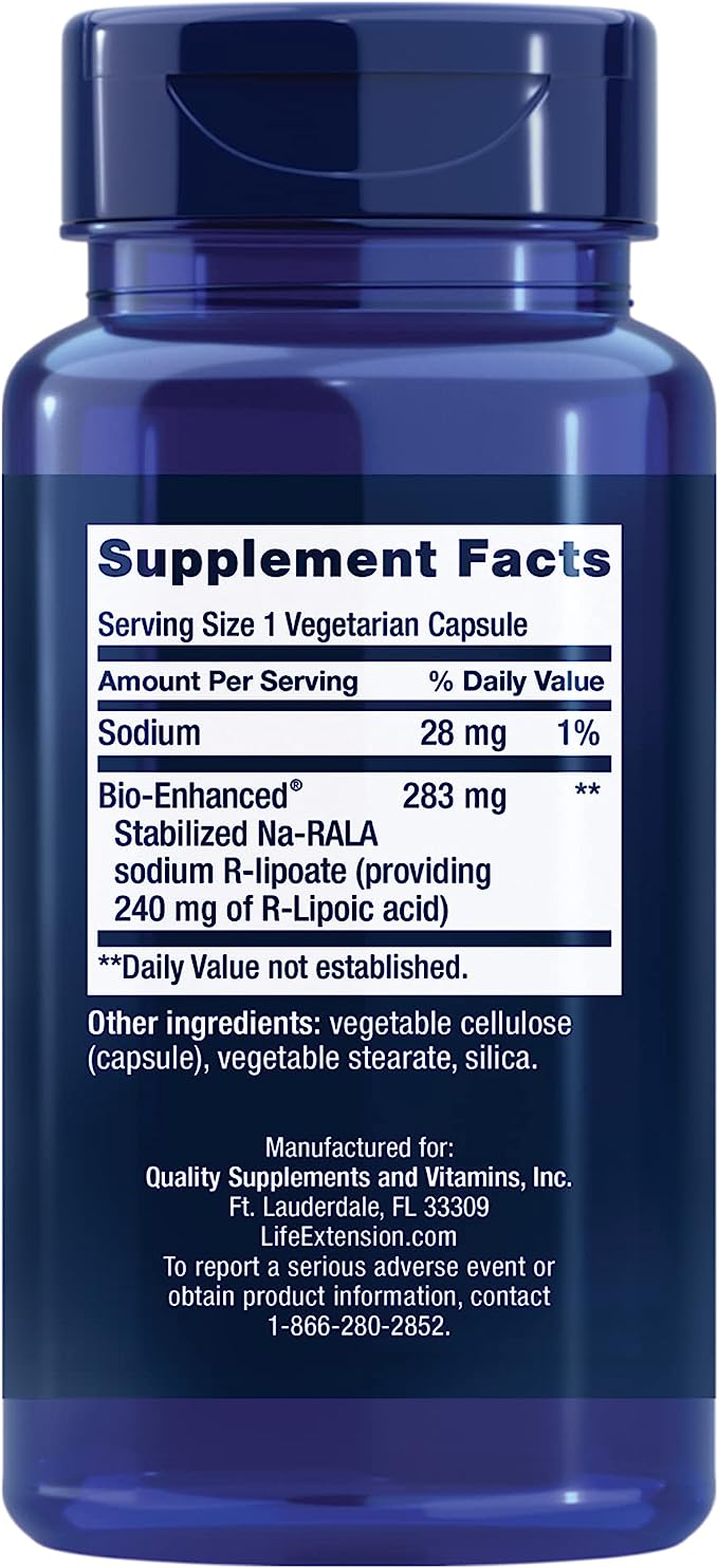 Life Extension Super R-Lipoic Acid 240 mg - Supports Cellular Energy - Supplement for Anti-Aging and Liver Health - Non-GMO, Gluten-Free - 60 Vegetarian Capsules