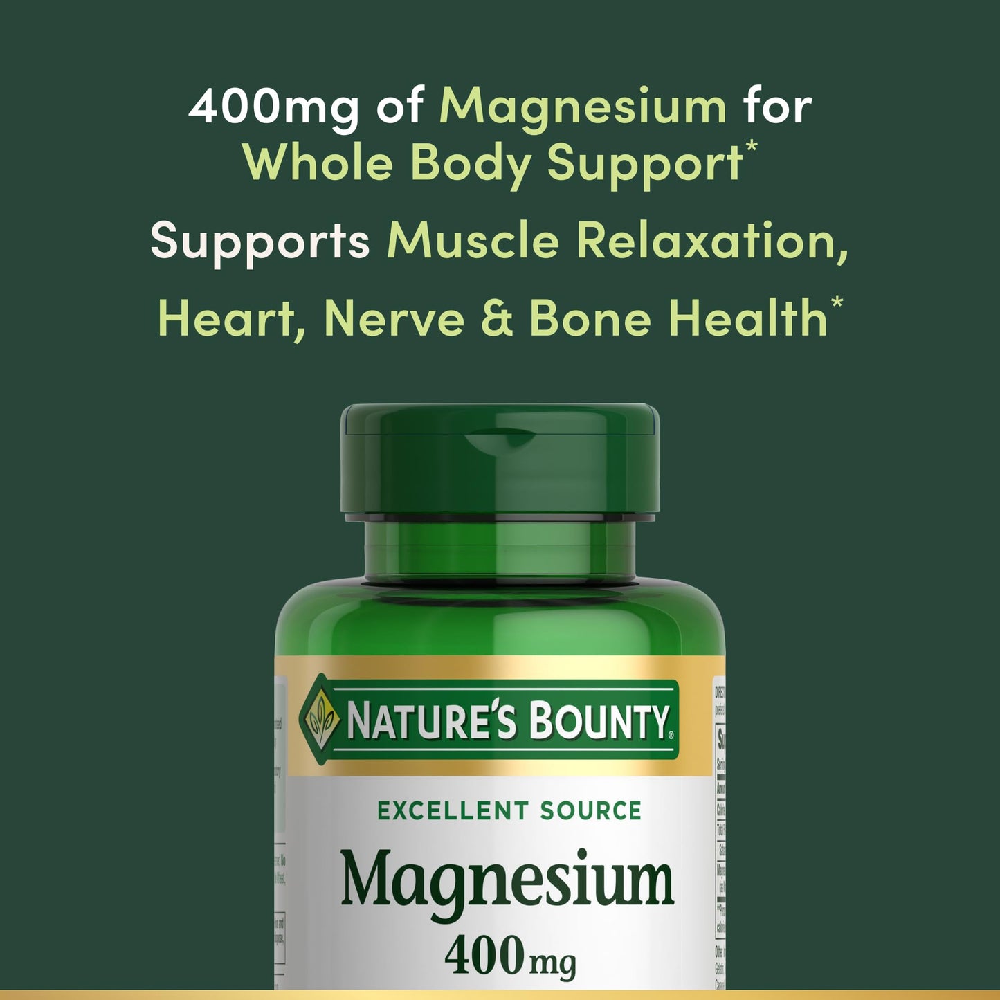 Nature's Bounty Magnesium, Whole Body Support, Supports Heart, Nerve and Bone Health. 400 mg, 75 Softgels