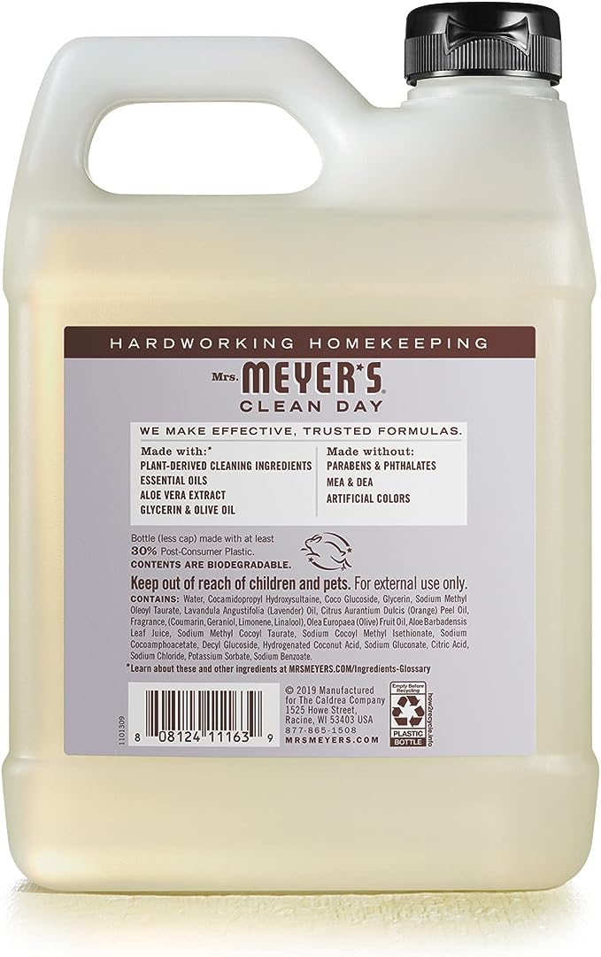 Mrs. Meyer's Hand Soap Refill, Made with Essential Oils, Biodegradable Formula, Lavender, 33 fl. oz