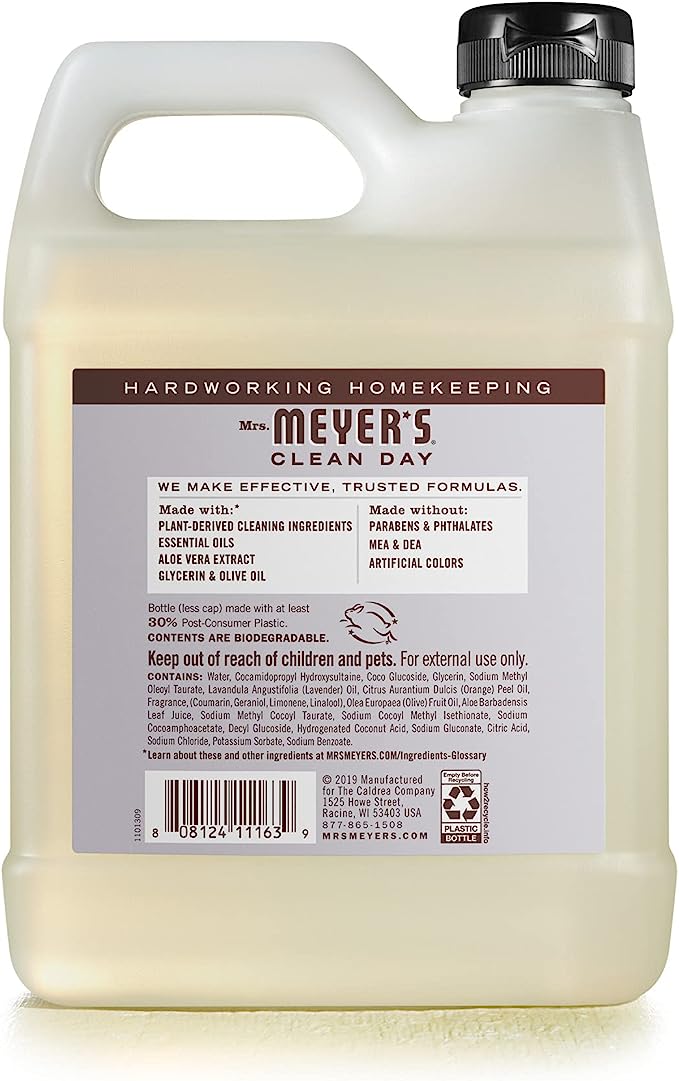 Mrs. Meyer's Hand Soap Refill, Made with Essential Oils, Biodegradable Formula, Lavender, 33 fl. oz