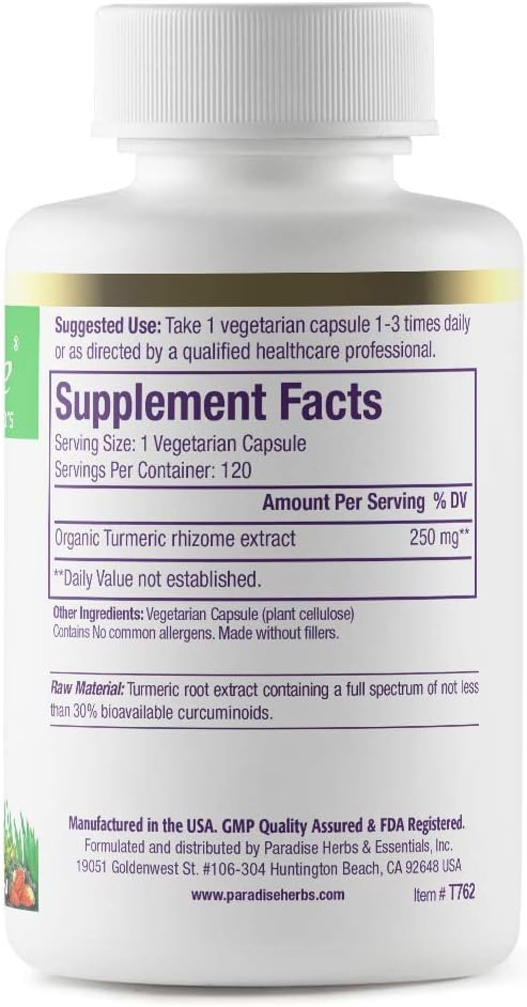 Paradise Organic Turmeric Rhizome Extract, Active Whole Spectrum Extract, Super Potent, Ultra Pure, Vegan, Non-GMO, Gluten Free, 120 Vegetarian Capsules