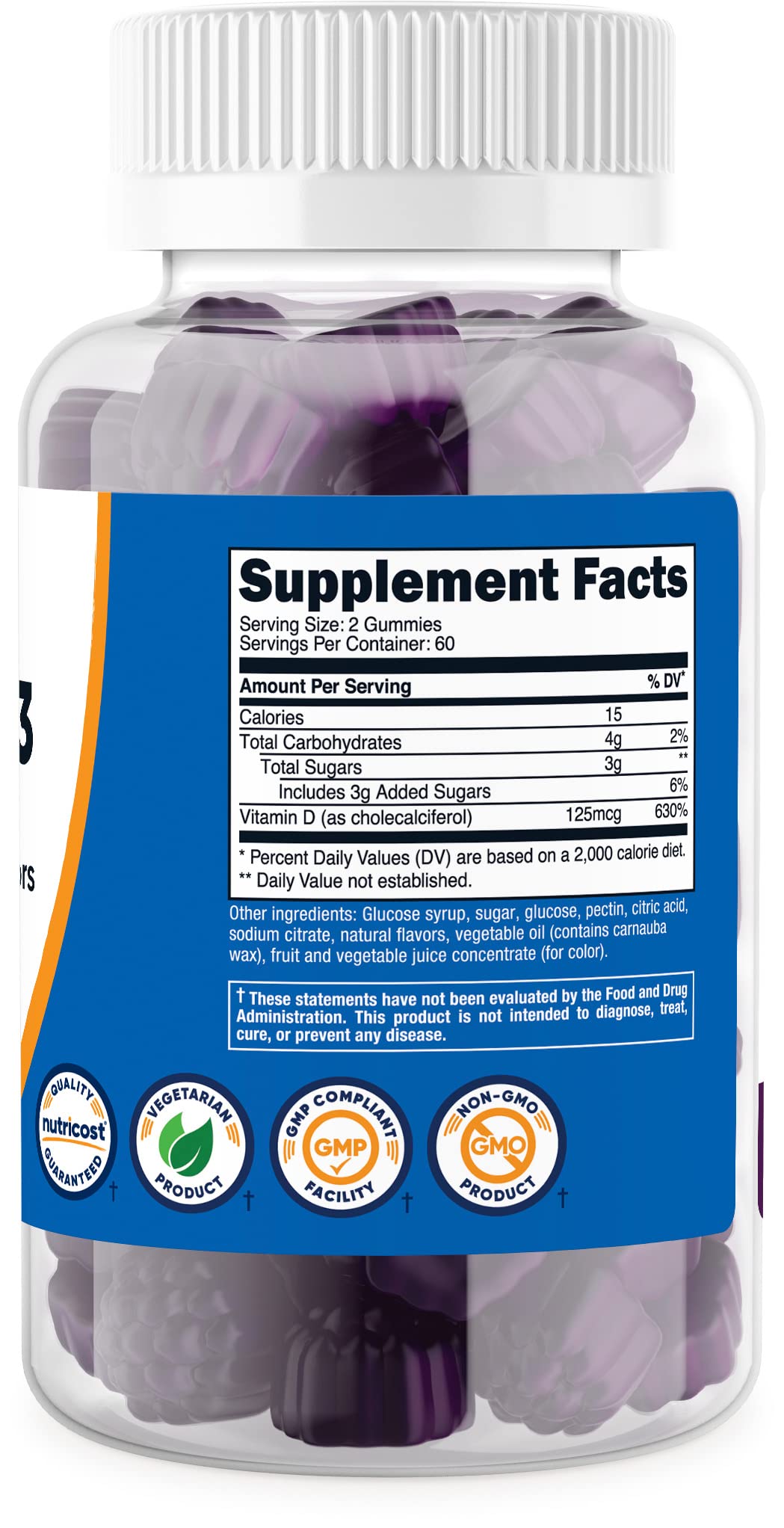 Pre-Order | Arrives in 5–10 Days – Nutricost Vitamin D3 Gummies 5,000 IU (125mcg), 120 Gummies - Mixed Berry Flavored, 60 Servings