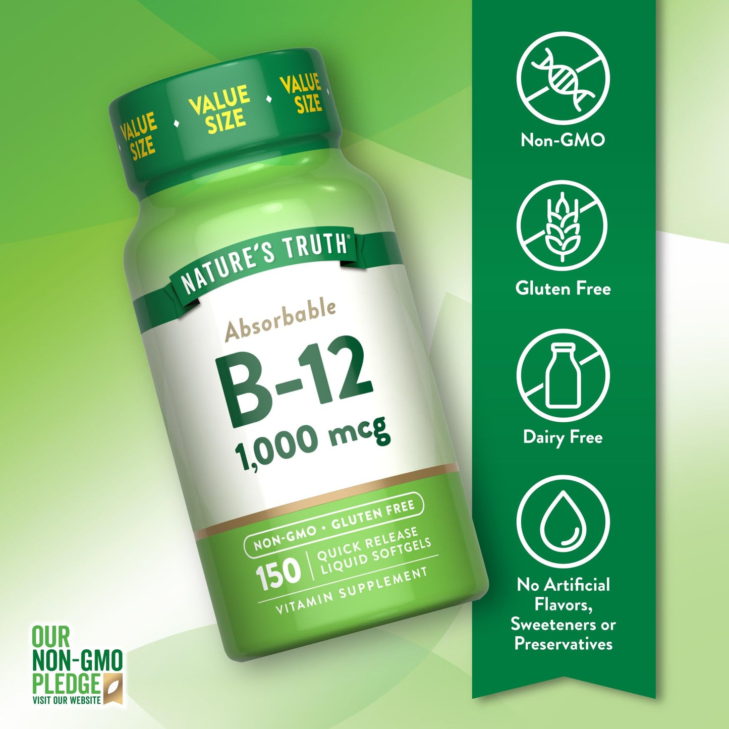 Nature's Truth Vitamin B12 | 1000 mcg | 150 Softgels | Non-GMO & Gluten Free Supplement
