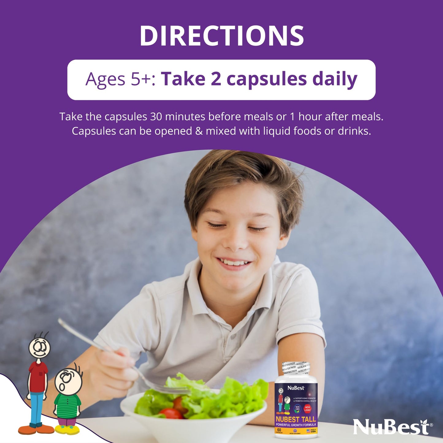 NuBest Tall - Support Bone Strength, Immunity and Stronger Bone with Calcium, Collagen and Herbs for Ages 5+ and Teens Who Don’t Drink Milk Daily - 60 Capsules | 1 Month Supply