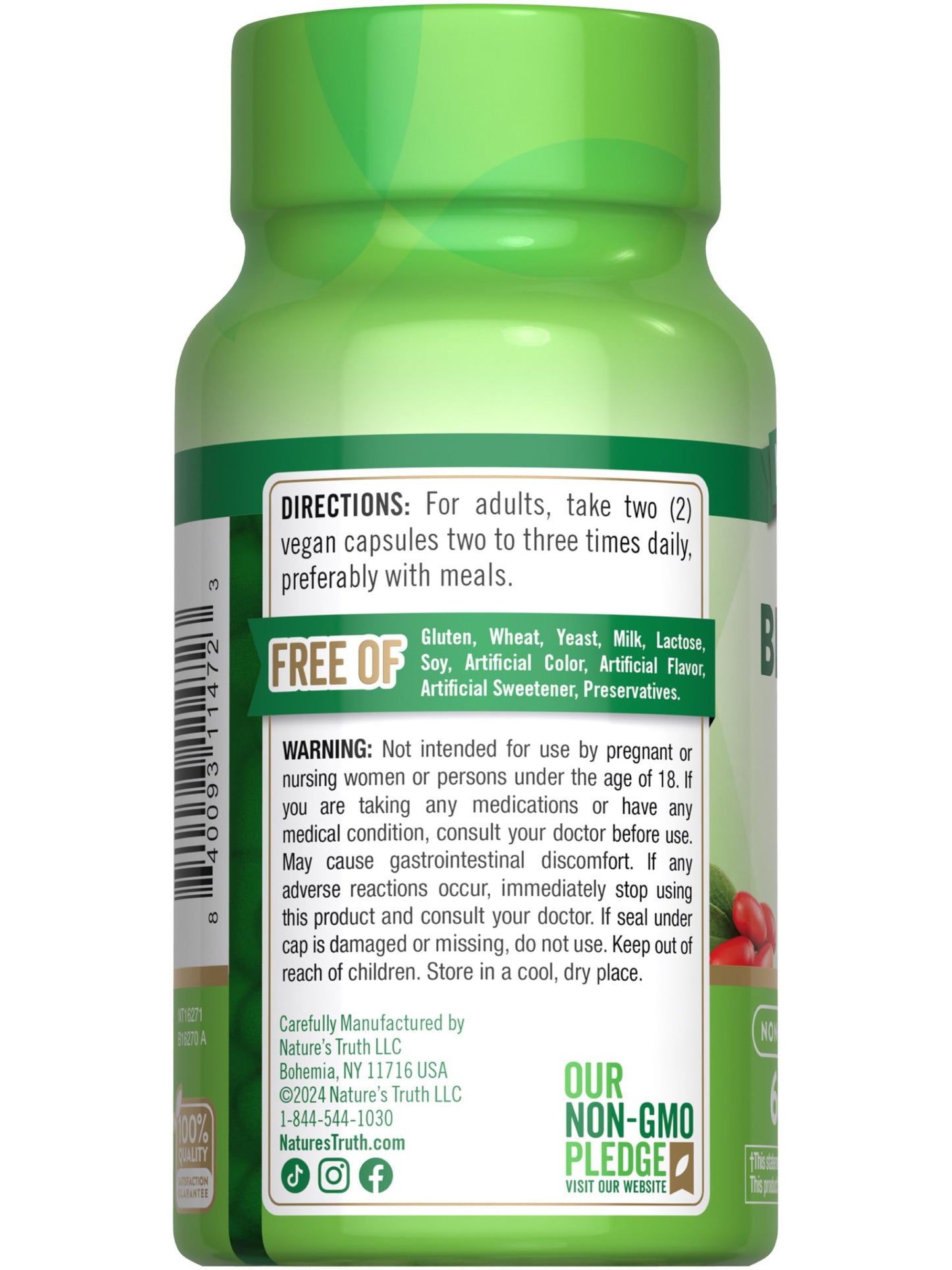 Nature's Truth Berberine HCl 500mg | 60 Capsules | from Barberry Extract | Vegan, Non-GMO, and Gluten Free Supplement
