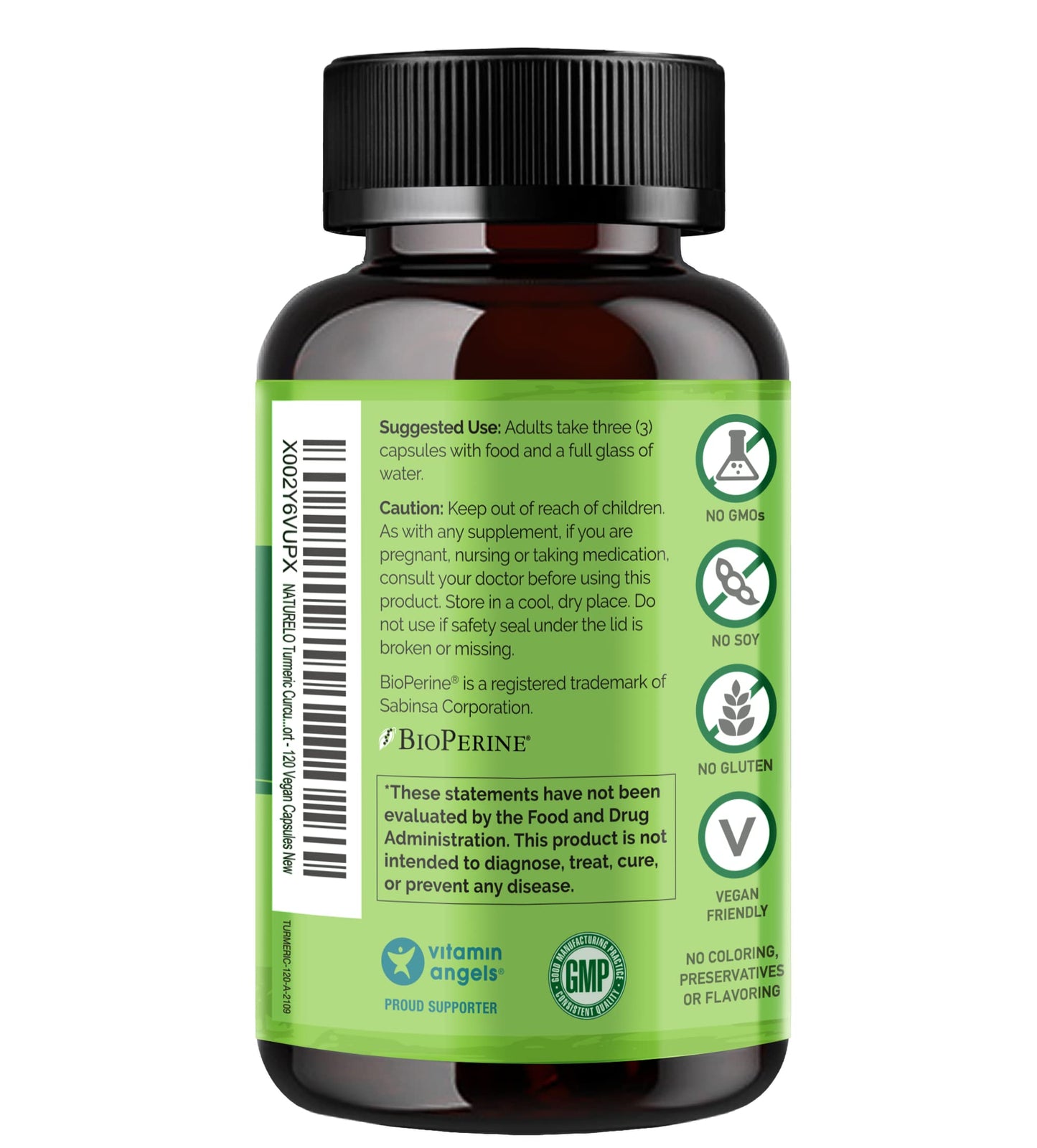 NATURELO Turmeric Curcumin - BioPerine for Better Absorption - Black Pepper, Ginger Root, Curcuminoids - Plant-Based Joint Discomfort Support - 120 Vegan Capsules