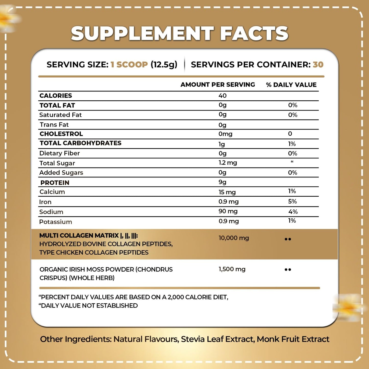 ORGANICS NATURE Collagen Peptides Powder with Irish Sea Moss Vanilla Caramel Flavored | Naturally Sourced Hydrolyzed Collagen w/Biotin for Hair, Skin, Nail, and Joint Support 30 Servings 380 gr