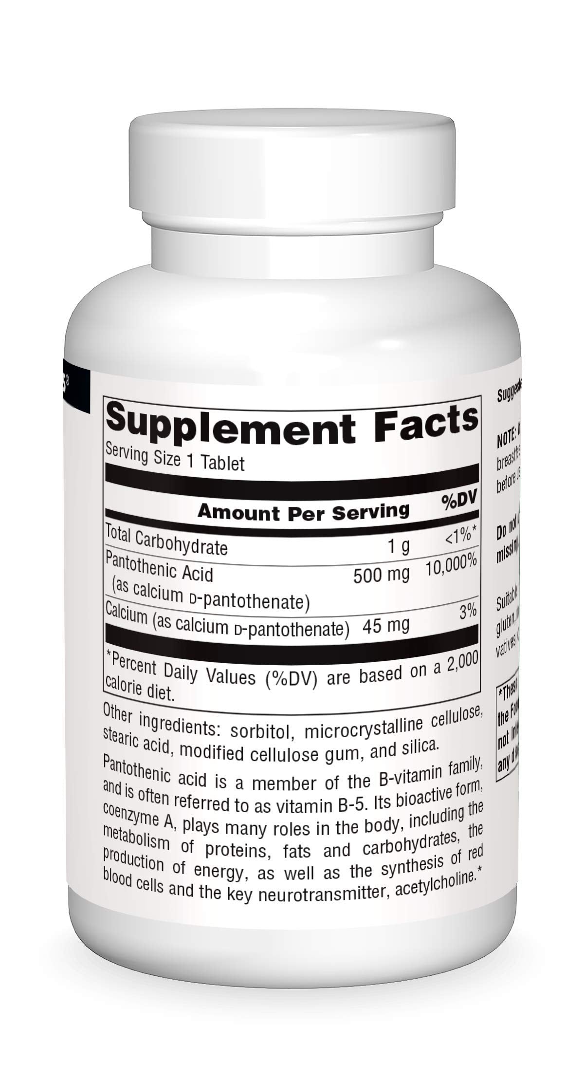 Pre-Order | Arrives in 5–10 Days – Source Naturals Pantothenic Acid 500 mg Vitamin B-5 Dietary Supplement - 100 Tablets