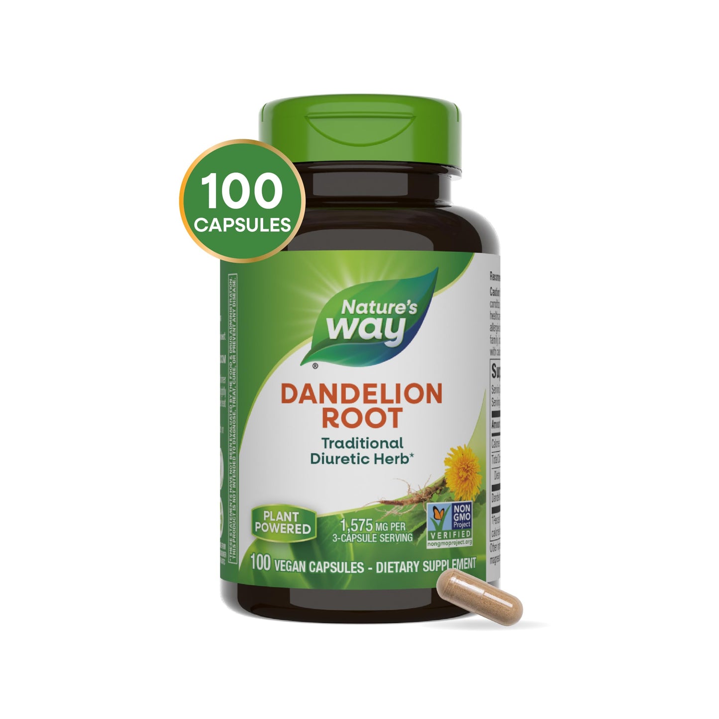Nature's Way Dandelion Root, Traditional Diuretic Herb*, Traditionally used to Soothe Digestive Upset*, Vegan, 100 Capsules