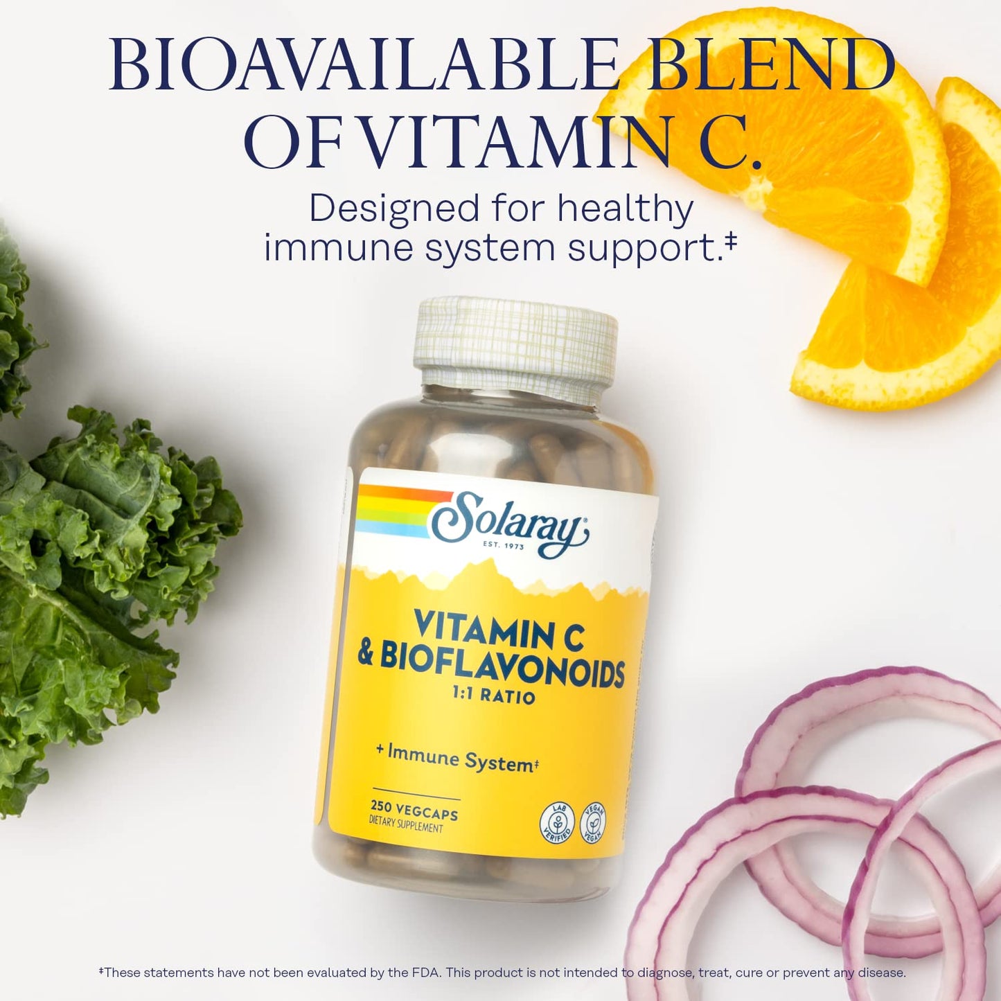 Pre-Order | Arrives in 5–10 Days – SOLARAY Vitamin C 500mg with Citrus Bioflavonoids, 1:1 Ratio - Antioxidant and Immune Support Supplement - Vitamin C with Rose HIPS and Acerola, Vegan, 60-Day Guarantee, 125 Servings, 250 VegCaps
