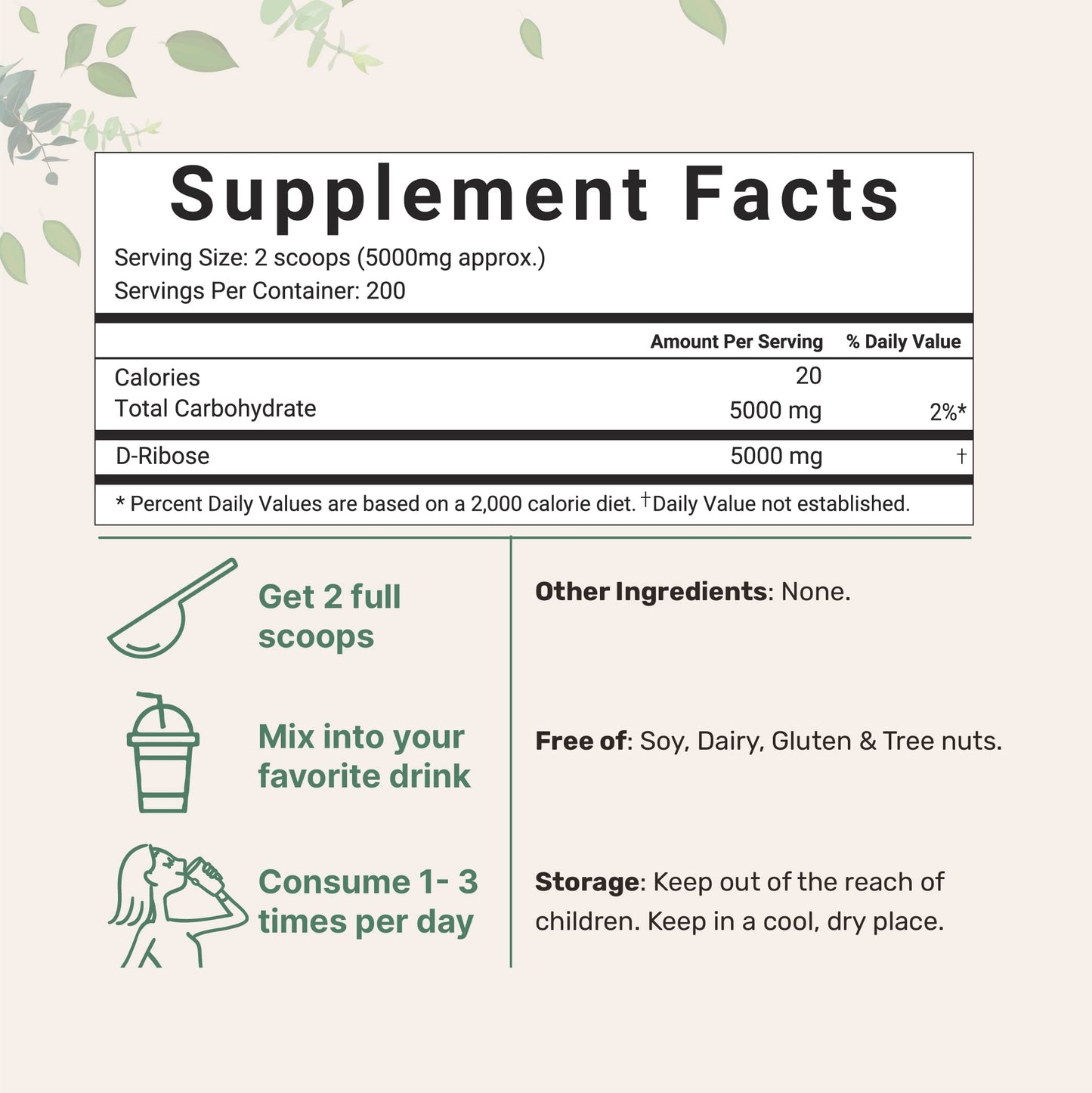 Pre-Order | Arrives in 5–10 Days – Pure D Ribose Powder, 1 KG (2.2 Pound & 200 Servings) - Hair Support Supplement, Natural Simple Sugar, Dissolves Clear, Pharmaceutical Grade - Filler Free, No GMOs, No Gluten & Water Soluble