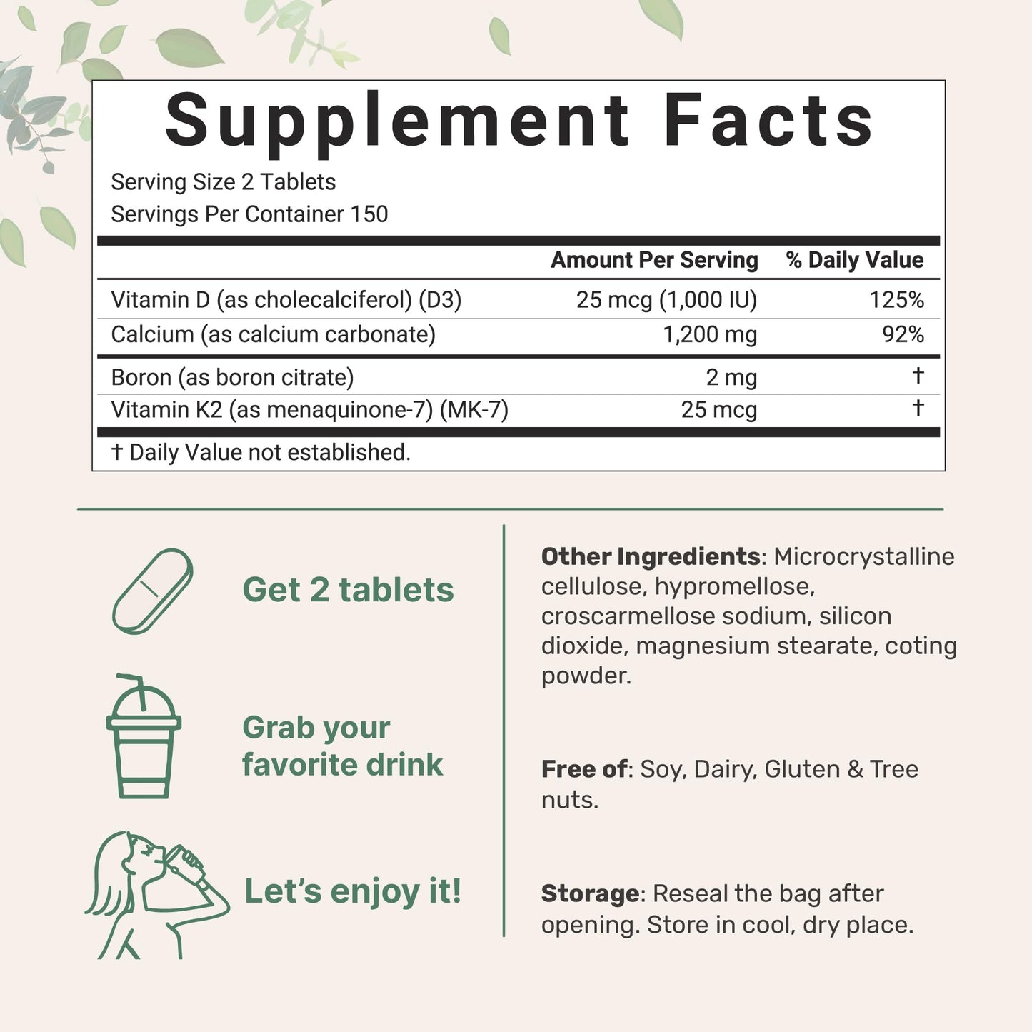 Micro Ingredients Calcium Supplements for Women and Men, 300 Tablets | Calcium 1,200 mg with Vitamin D3 & K2 (MK-7) & Boron + Mineral Complex | Supports Bone, Immune & Heart Health | Non-GMO