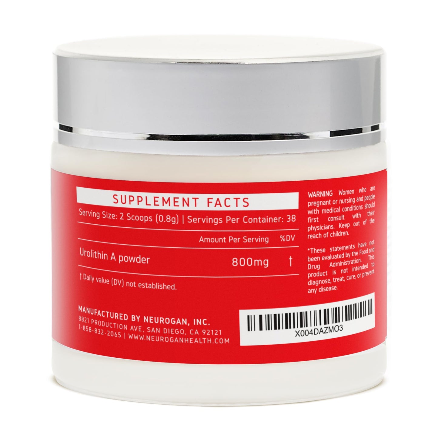 Neurogan Urolithin A Powder 800mg - Daily Wellness -Vegan, Non-GMO, Gluten-Free - 30.4g - Pure Urolithin A from Pomegranate Extract - Post Biotic Compound- No Fillers or Flavorings Health