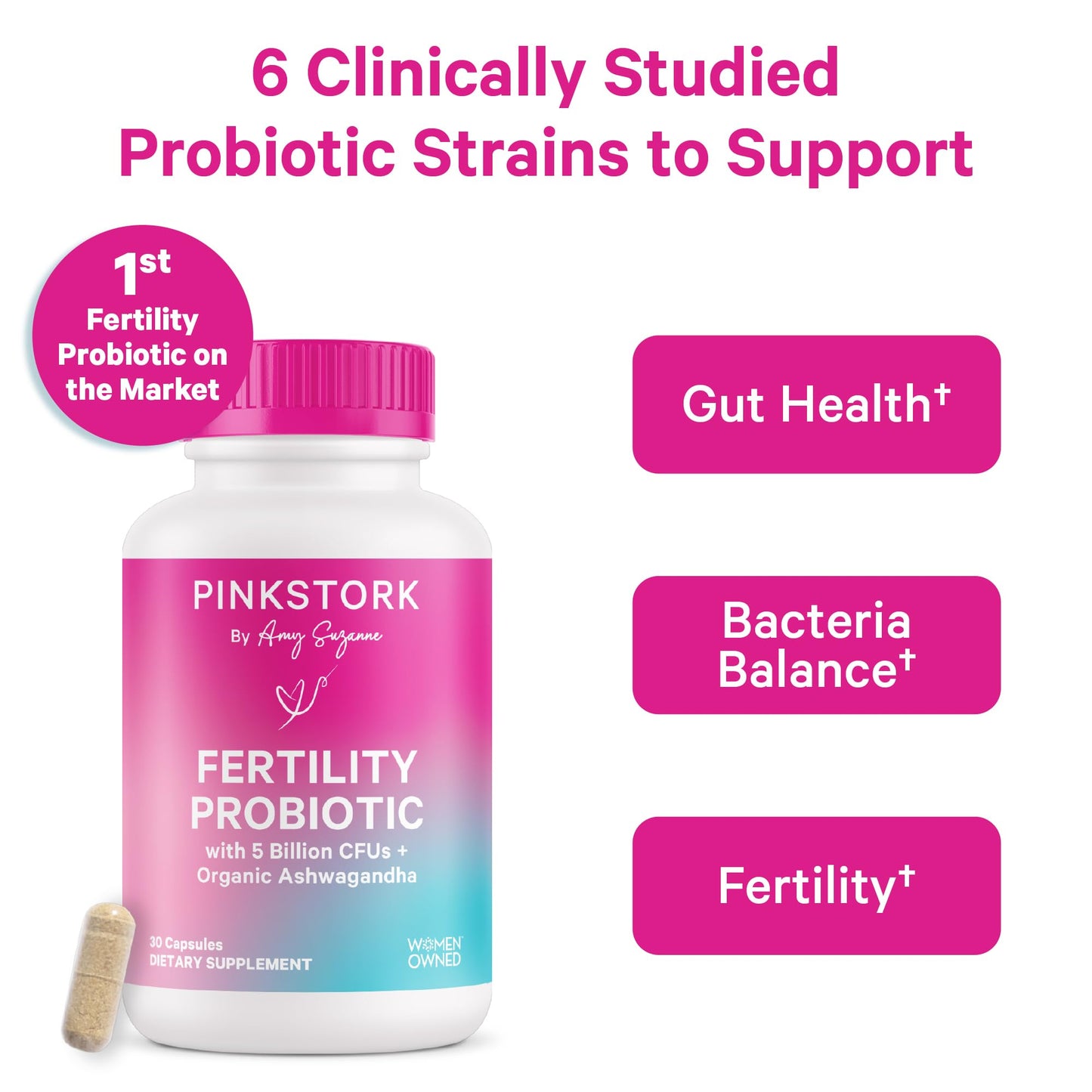 Pink Stork Fertility Support Probiotics for Women with Ashwagandha for Vaginal Health, Conception, pH Balance, Hormone Balance, and Gut Flora, Fertility Supplements for Women, 30 Capsules