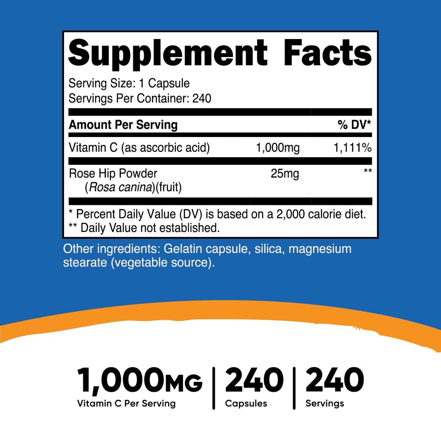 Pre-Order | Arrives in 5–10 Days – Nutricost Vitamin C with Rose HIPS 1025mg, 240 Capsules - Vitamin C 1,000mg, Rose HIPS 25mg, Premium, Non-GMO, Gluten Free Supplement