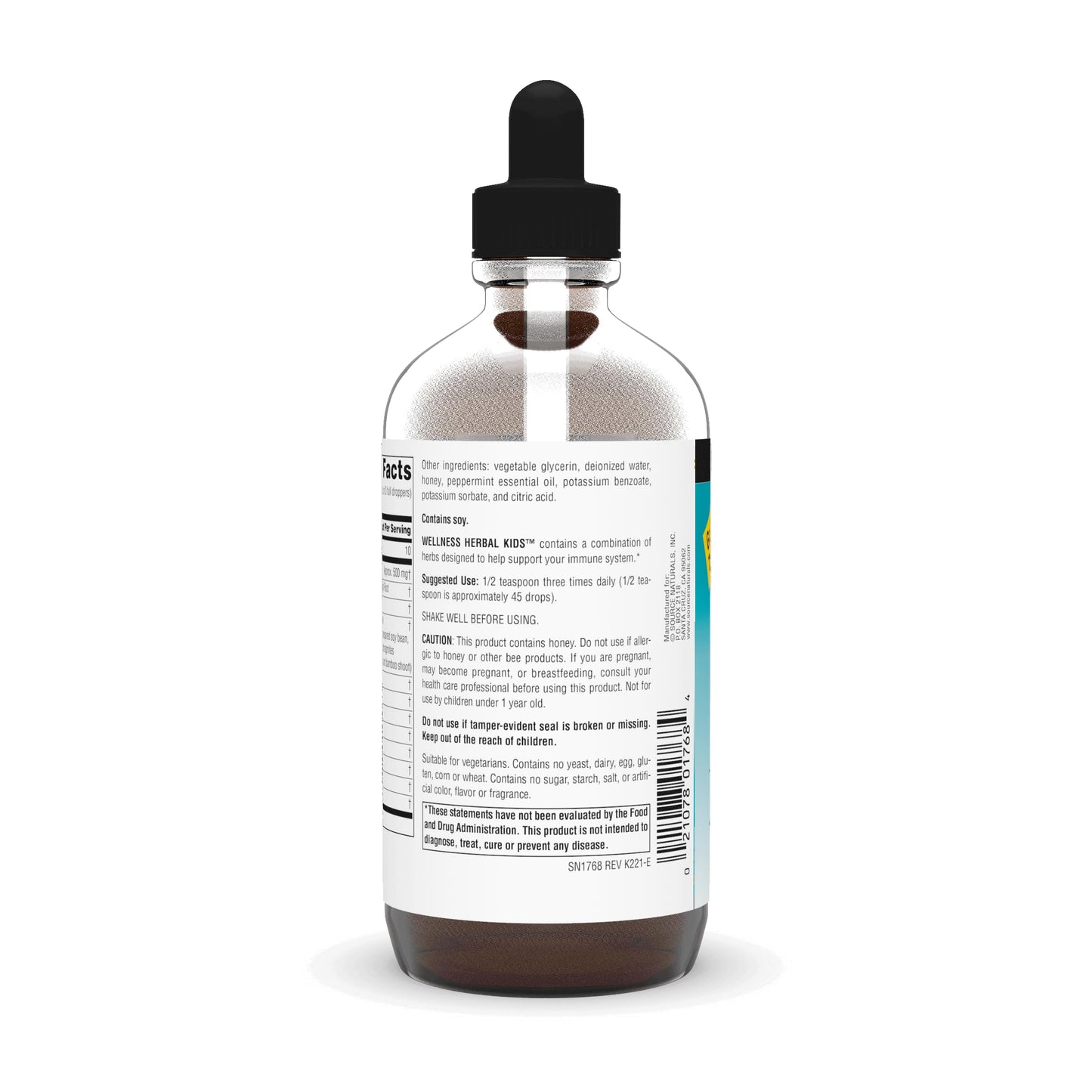 Pre-Order | Arrives in 5–10 Days – Source Naturals Wellness Herbal Kids, for Immune System Support - Contains Echinacea, Yin Chiao, Elderberry, & More - 8 Fluid oz